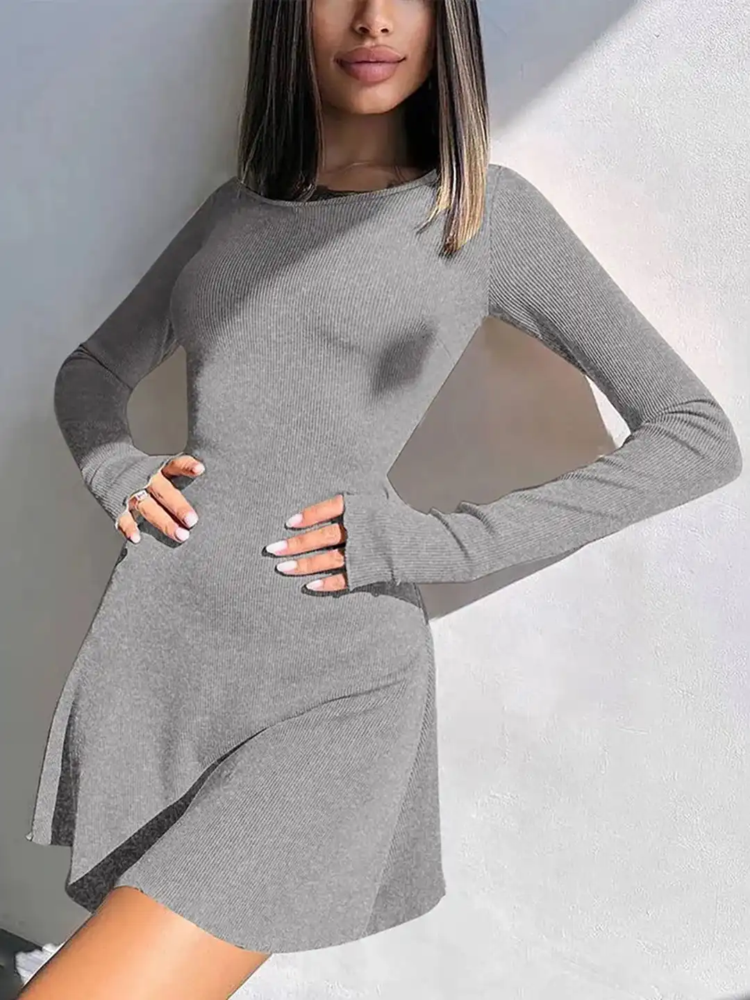 Buy LULU & SKY Grey Self Design Fit & Flare Mini Dress - Dresses