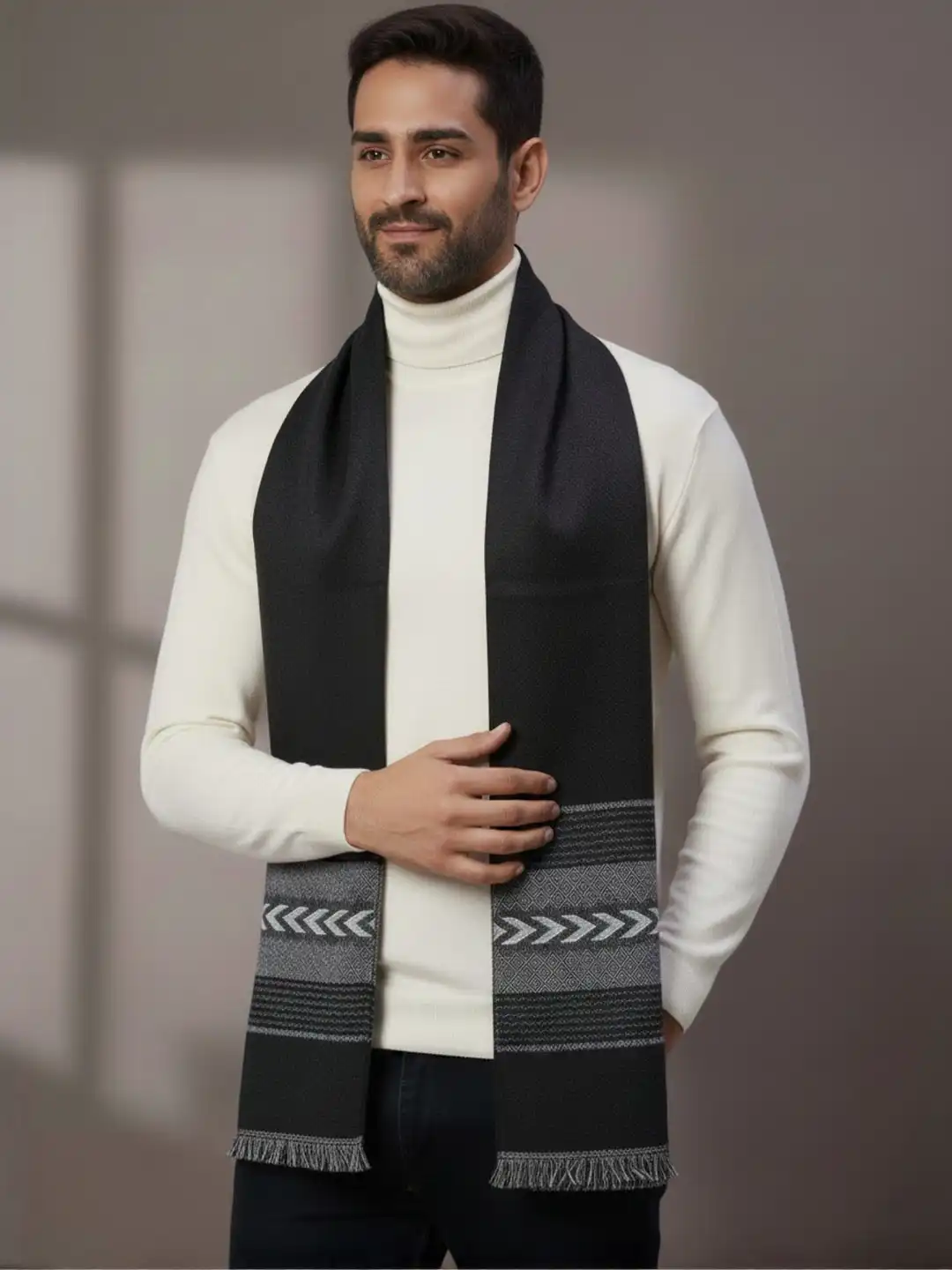 Buy Zamour Men Striped Border Woollen Muffler - Mufflers for Men