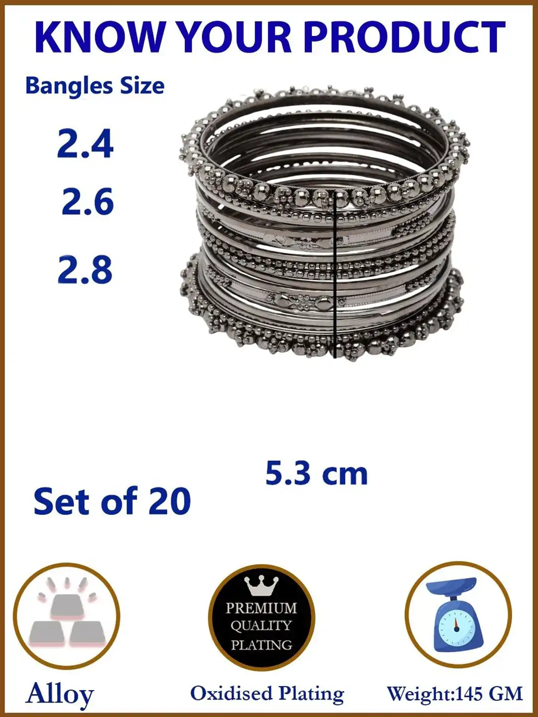 Buy ZENEME Set Of 20 Silver-Plated Textured Oxidised Bangles