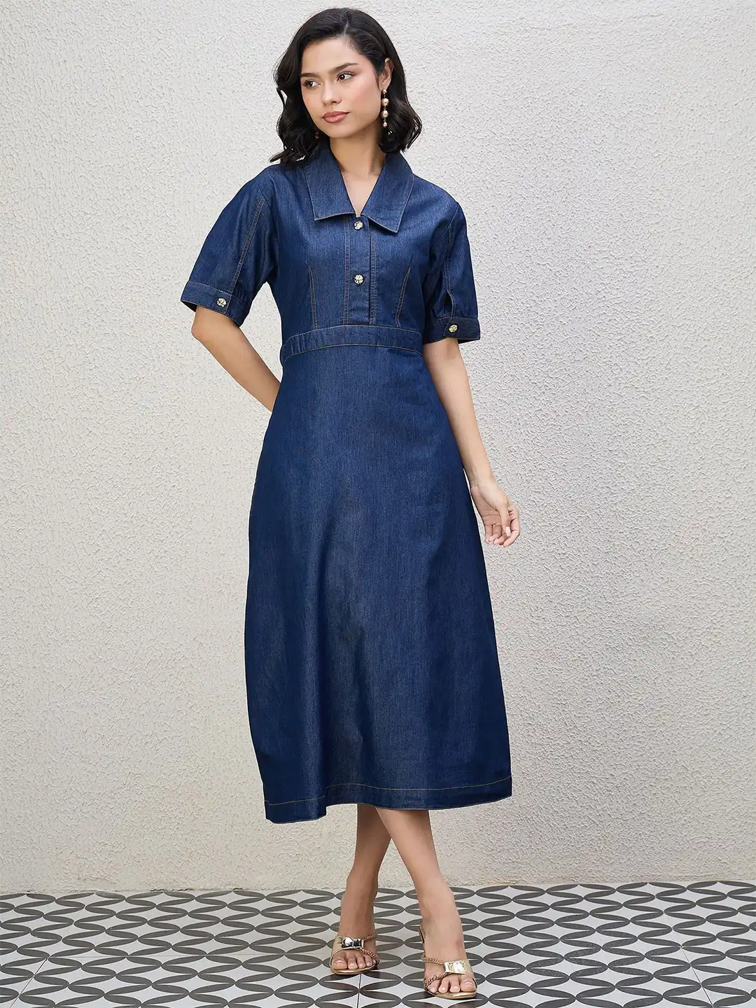 Buy Kibo Denim Fit & Flare Midi Dress - Dresses for Women 37581386 | Myntra