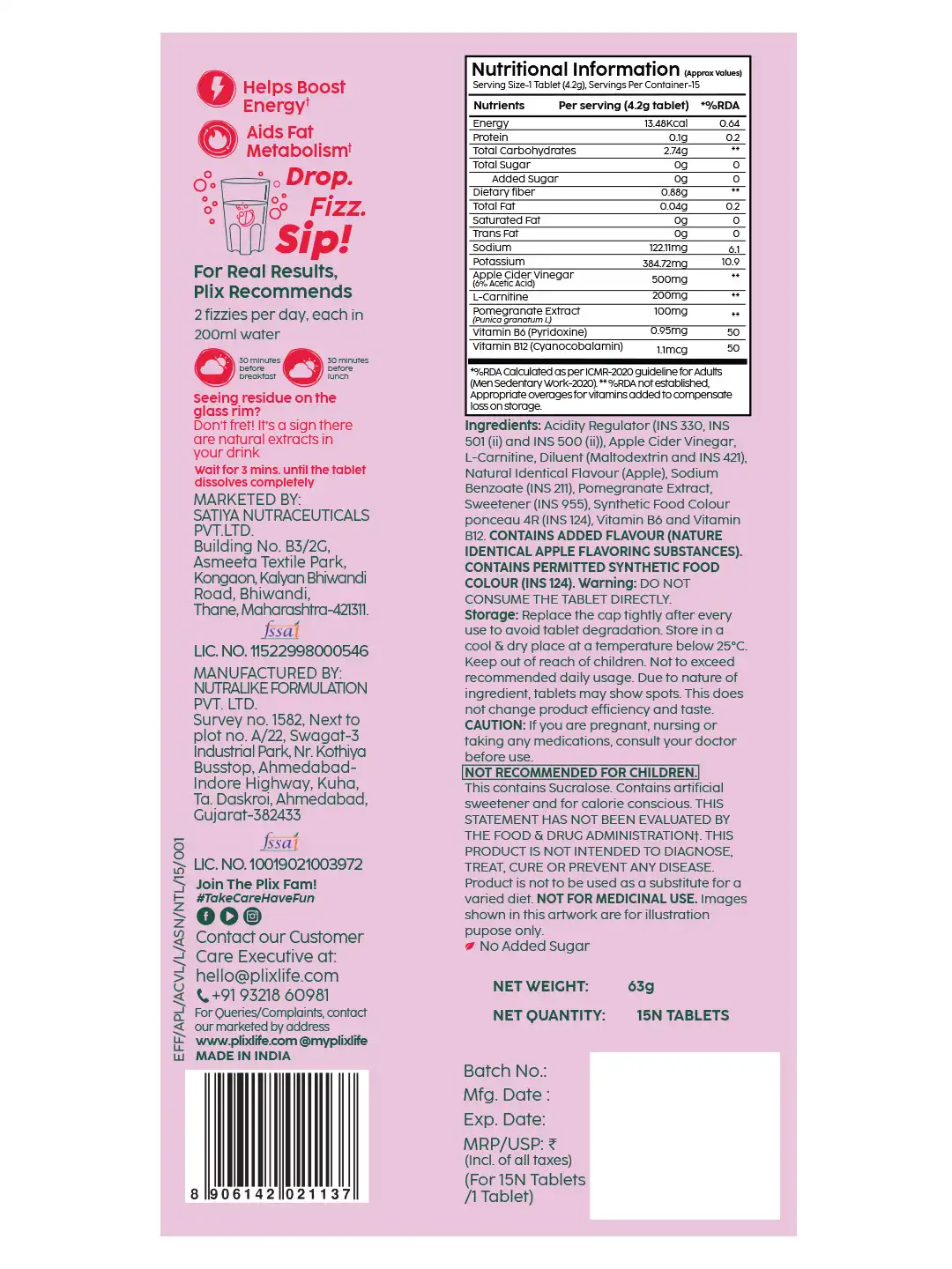 Buy PLIX THE PLANT FIX Set Of 4 Apple Cider Vinegar Tablets For Weight Loss  - 15 Tablets Each - Weight Loss Supplements for Unisex 24984486 | Myntra