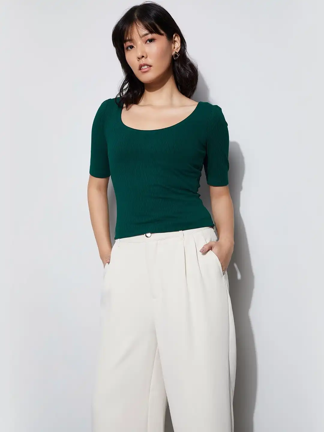 Buy CODE by Lifestyle Ribbed Scoop Neck Top - Tops for Women