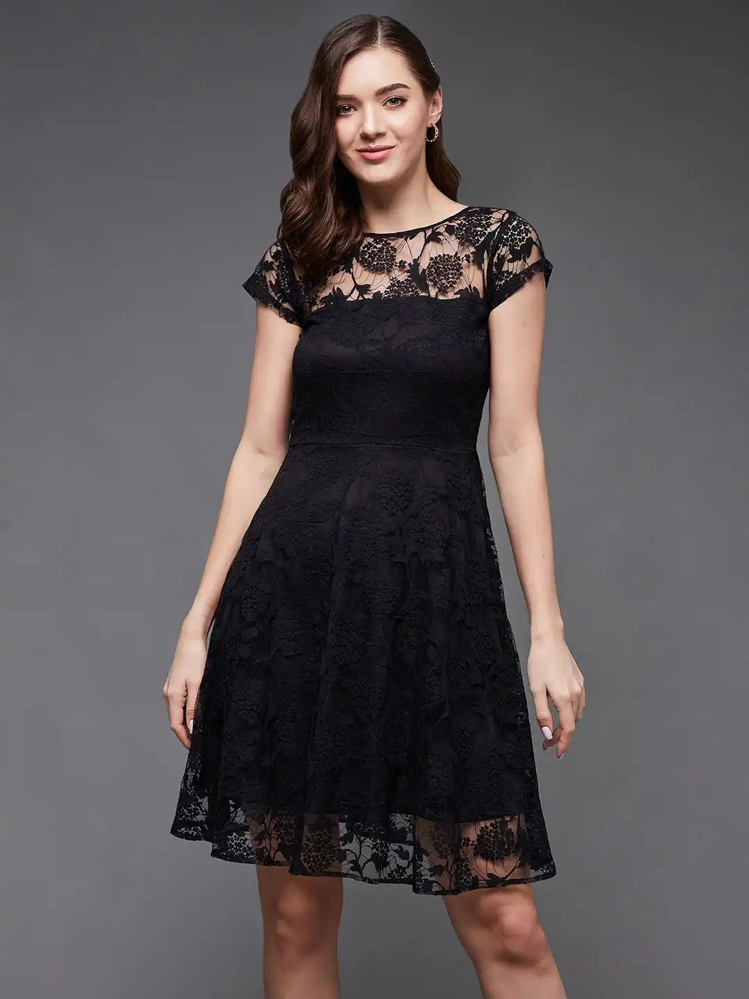 Buy Miss Chase Women's Round Neck Cap Sleeves Low Back Lace Skater Dress -  Dresses for Women 37623430 | Myntra