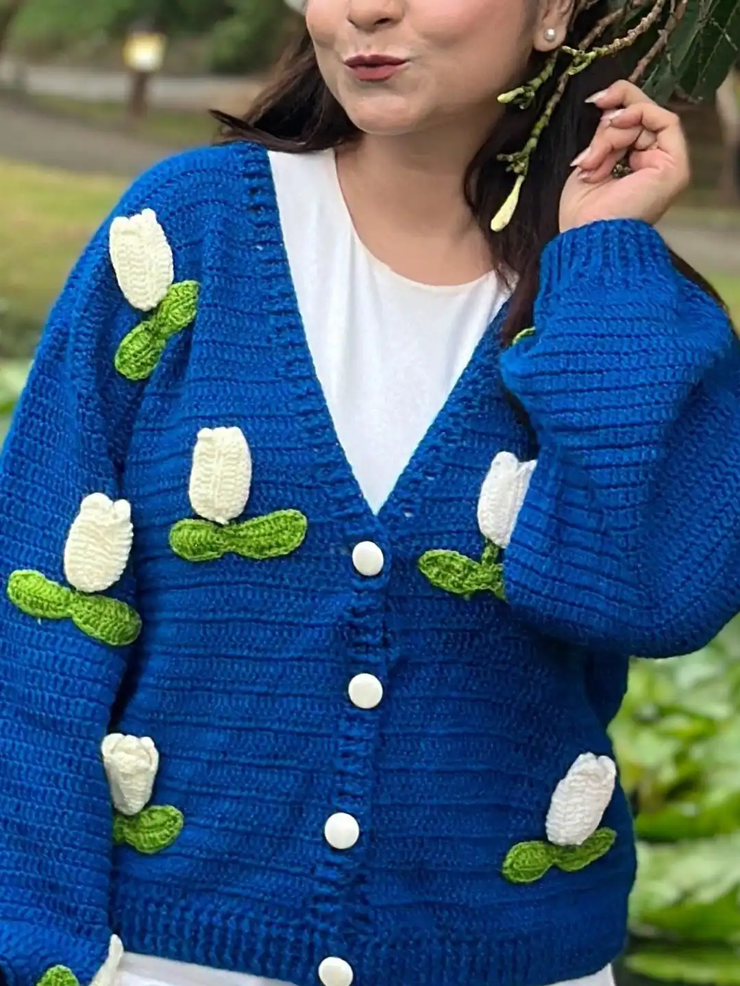 Buy Sugercandy Floral Embroidered Long Sleeves Ribbed Woollen
