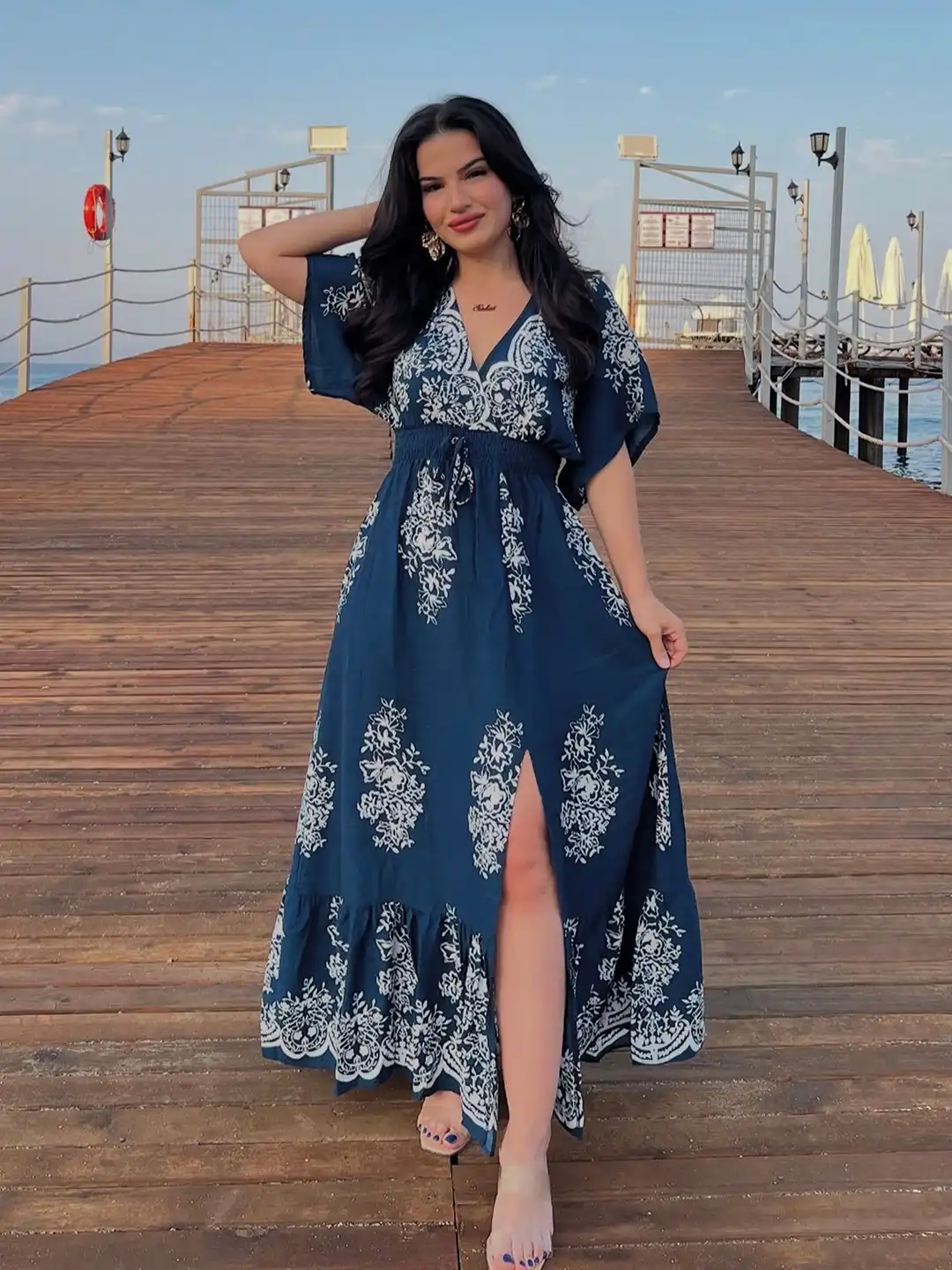 blue overlay dress PinkBlush Navy Lace Overlay Maternity Maxi Dress main image 1