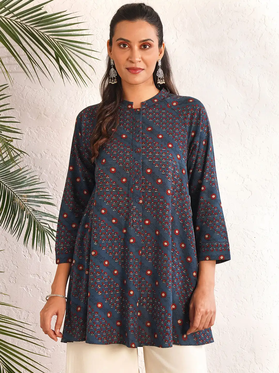 Buy JAYPORE Printed Mandarin Collar Cotton Tunic - Tunics for