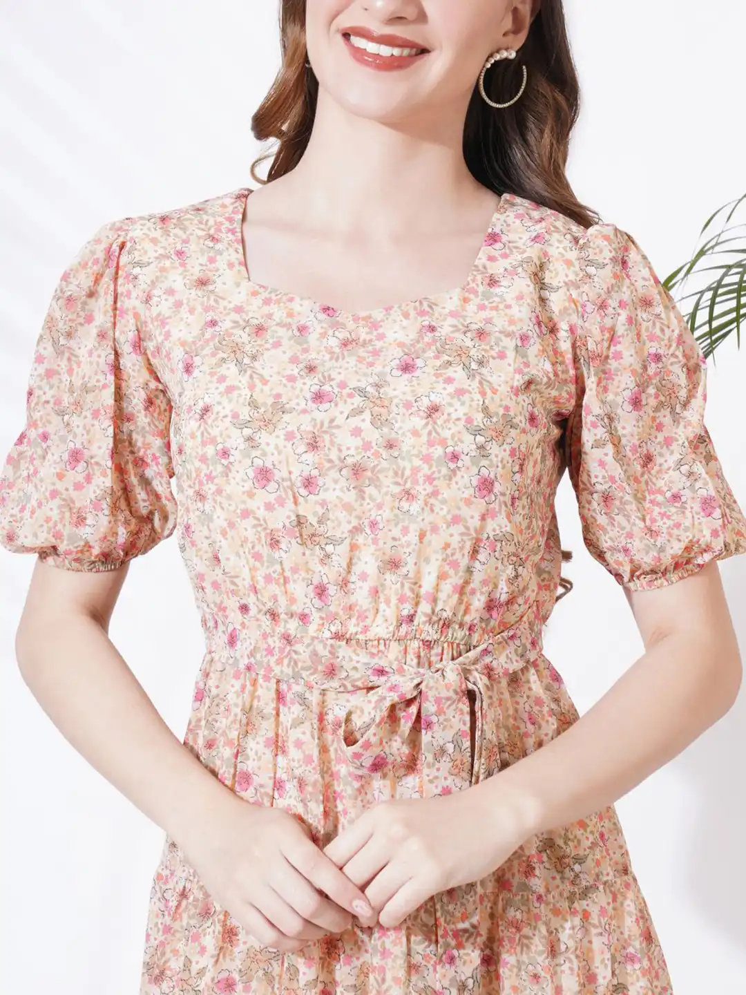 Buy CORSICA Floral Print Puff Sleeve Georgette Midi Dress