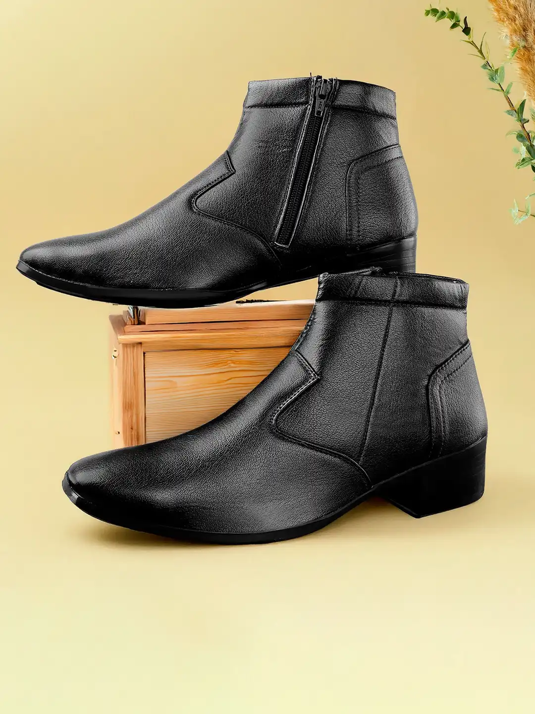 Buy Bxxy Men Square-Toe Casual Block Heel Formal Slip On Zipper