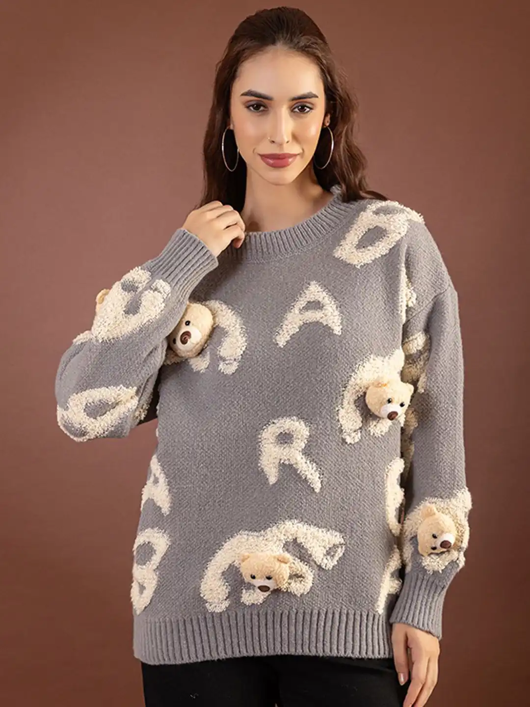 Buy GFO Women Teddy Bear Embellished Woollen Pullover Sweater