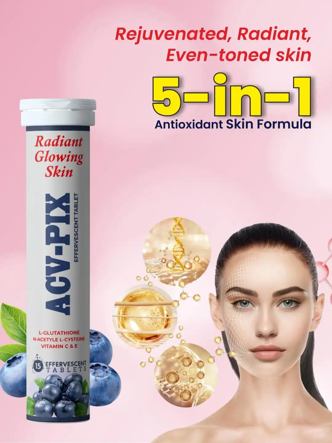 Buy ACV-PIX Skin Brightening L-Glutathione Tablets with NAC, Vitamin C & E -15 Tablets - Skin Supplements for Unisex 35747656