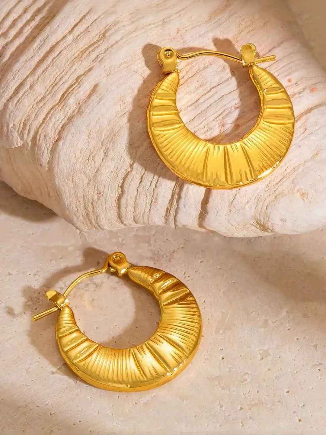 Buy GARNISHA Gold-Plated Crescent Shaped Antique Hoop Earrings