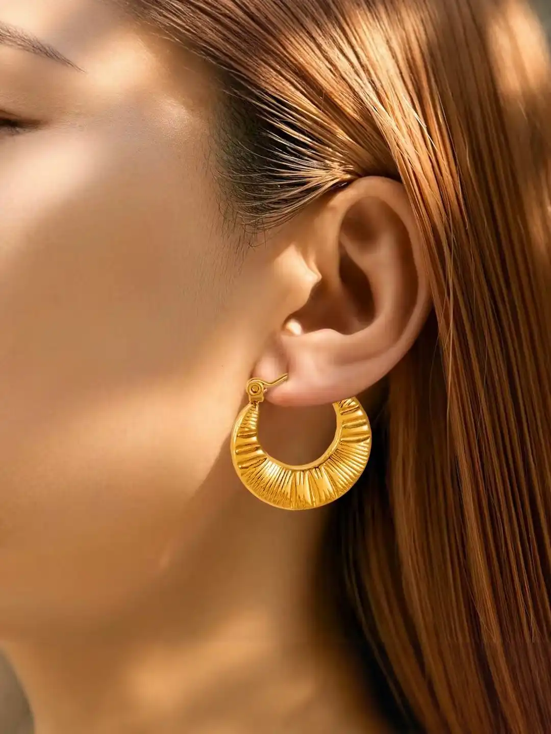 Buy GARNISHA Gold-Plated Crescent Shaped Antique Hoop Earrings