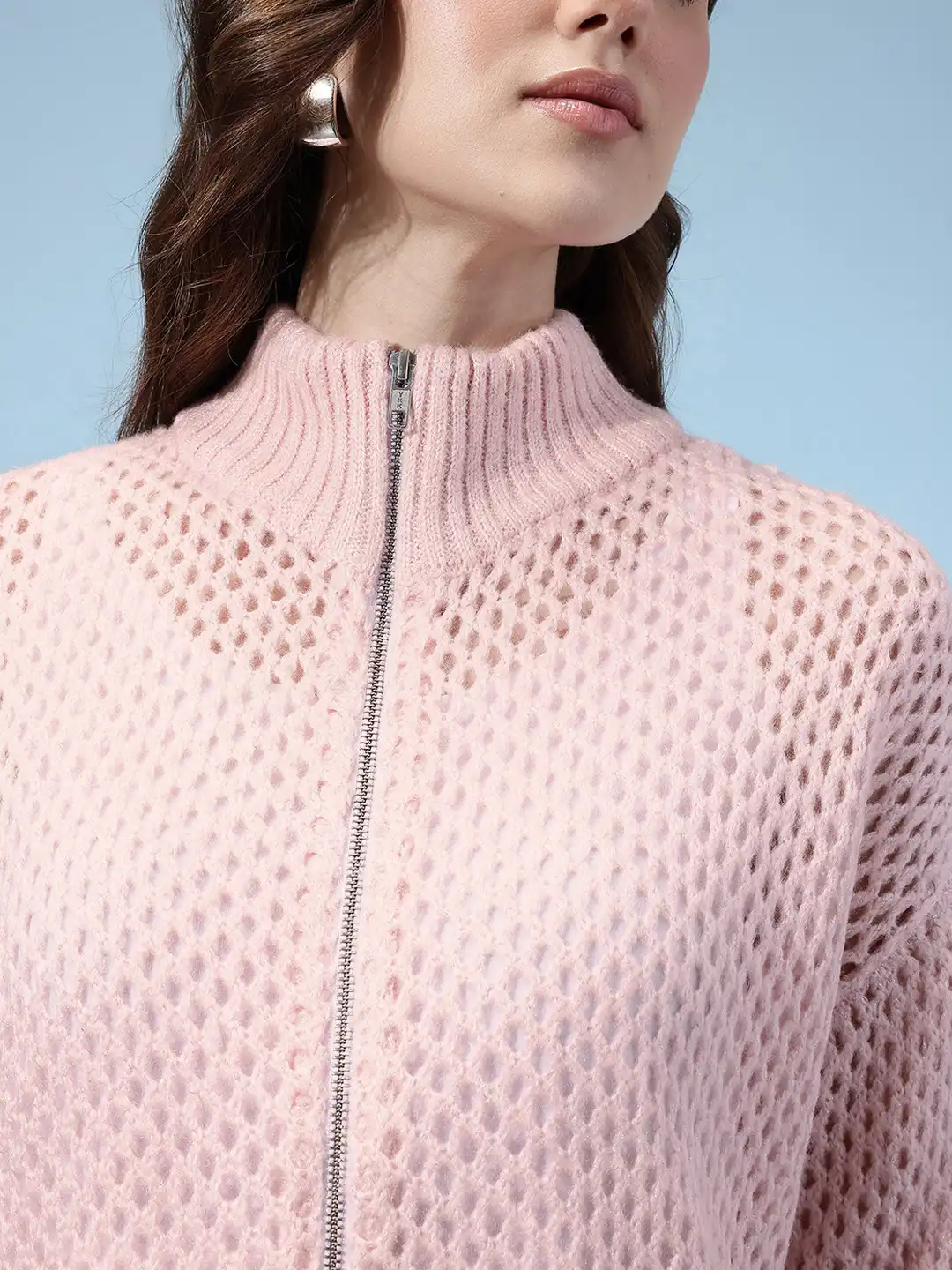 Buy glitchez Mock Collar Open-Knit Oversized Cardigan - Sweaters