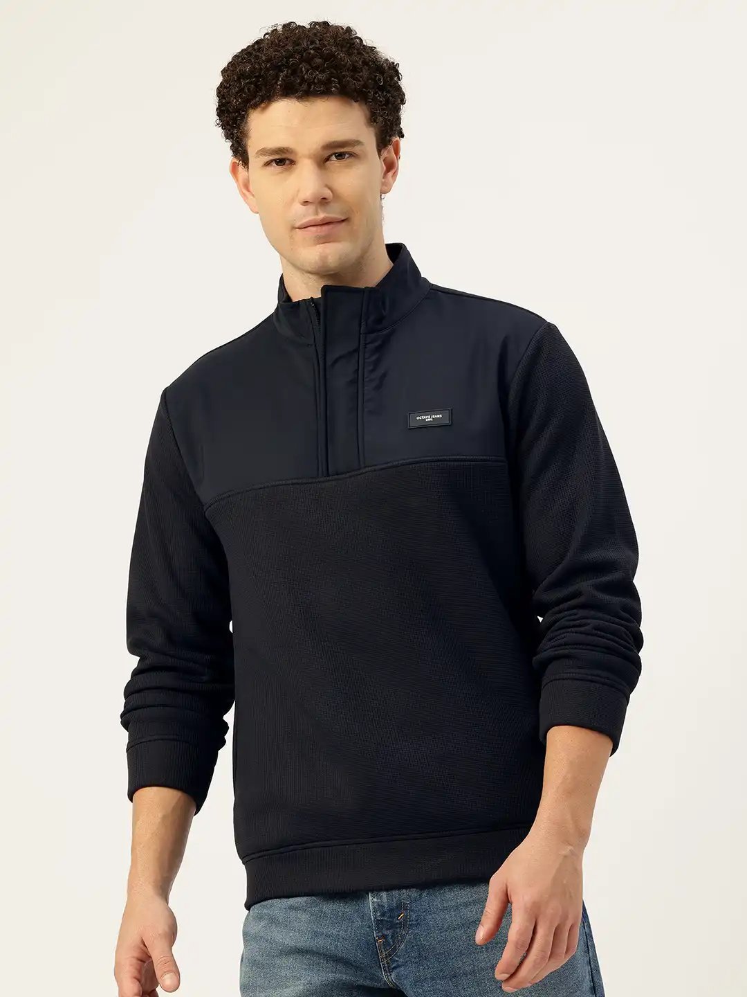 Buy Octave Mock Collar Sweatshirt with Half Zipper Closure