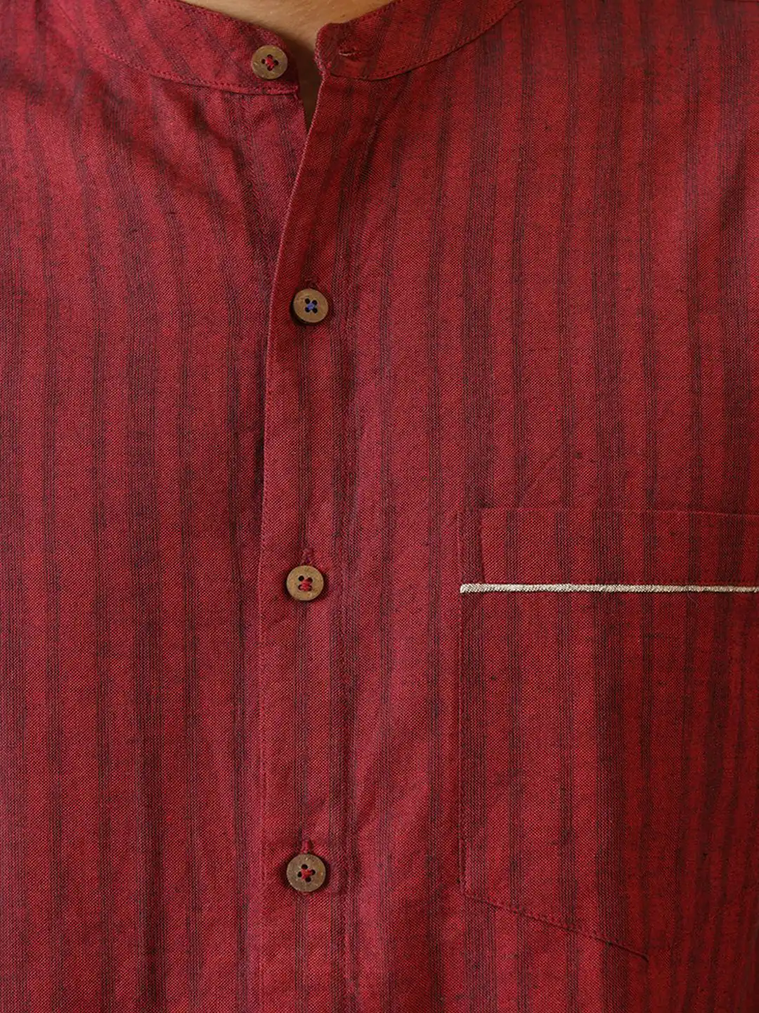 Buy JAYPORE Men Vertical Striped Mandarin Collar Cotton Casual