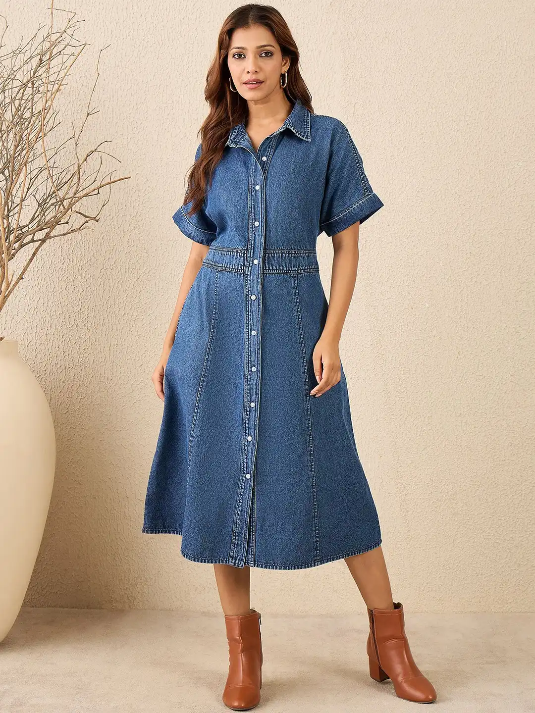 Buy Chemistry Women Denim Shirt Midi Dress - Dresses for Women 36857327 |  Myntra