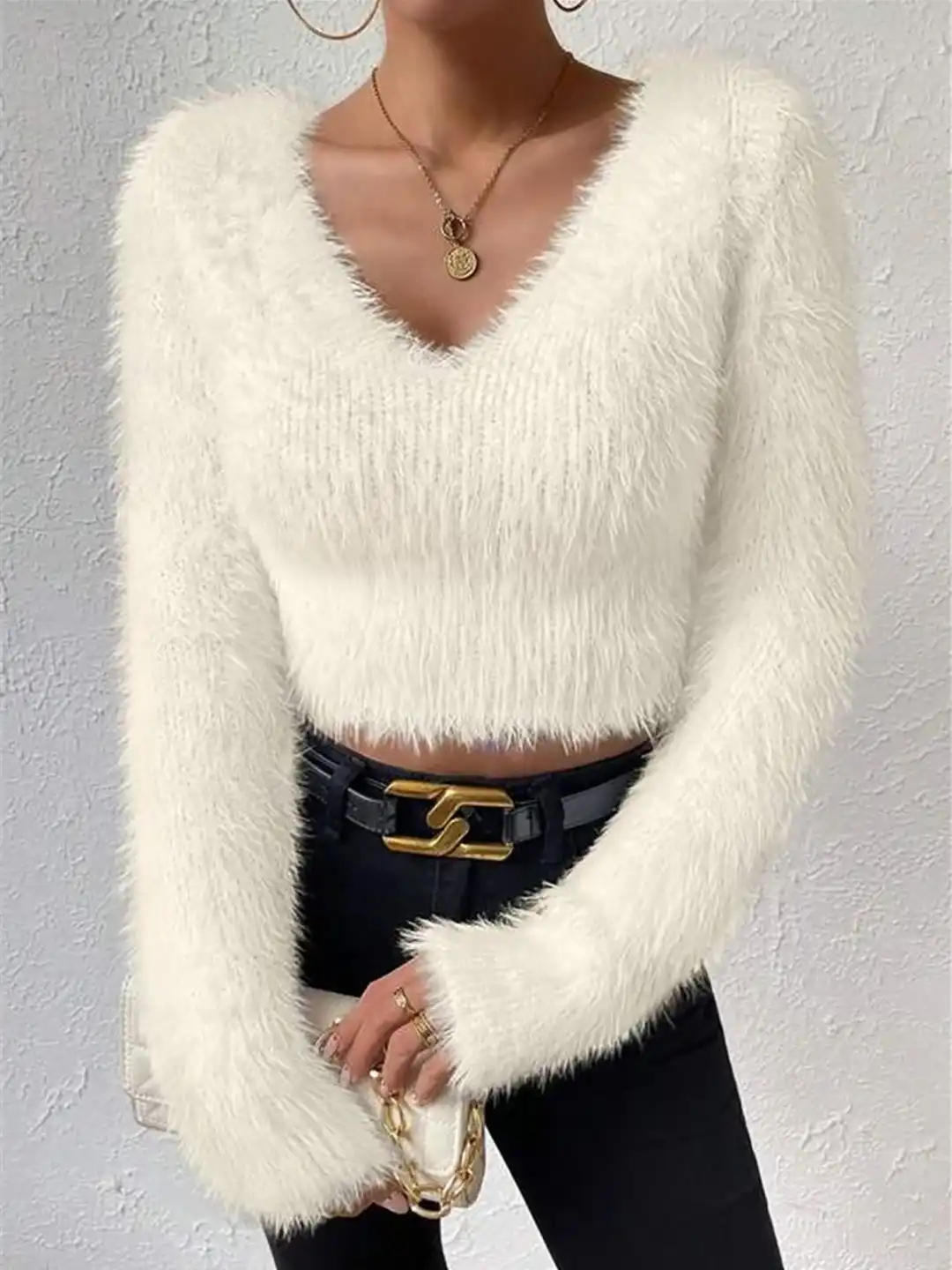 Buy StyleCast White Faux Fur Trim Crop Top - Tops for Women