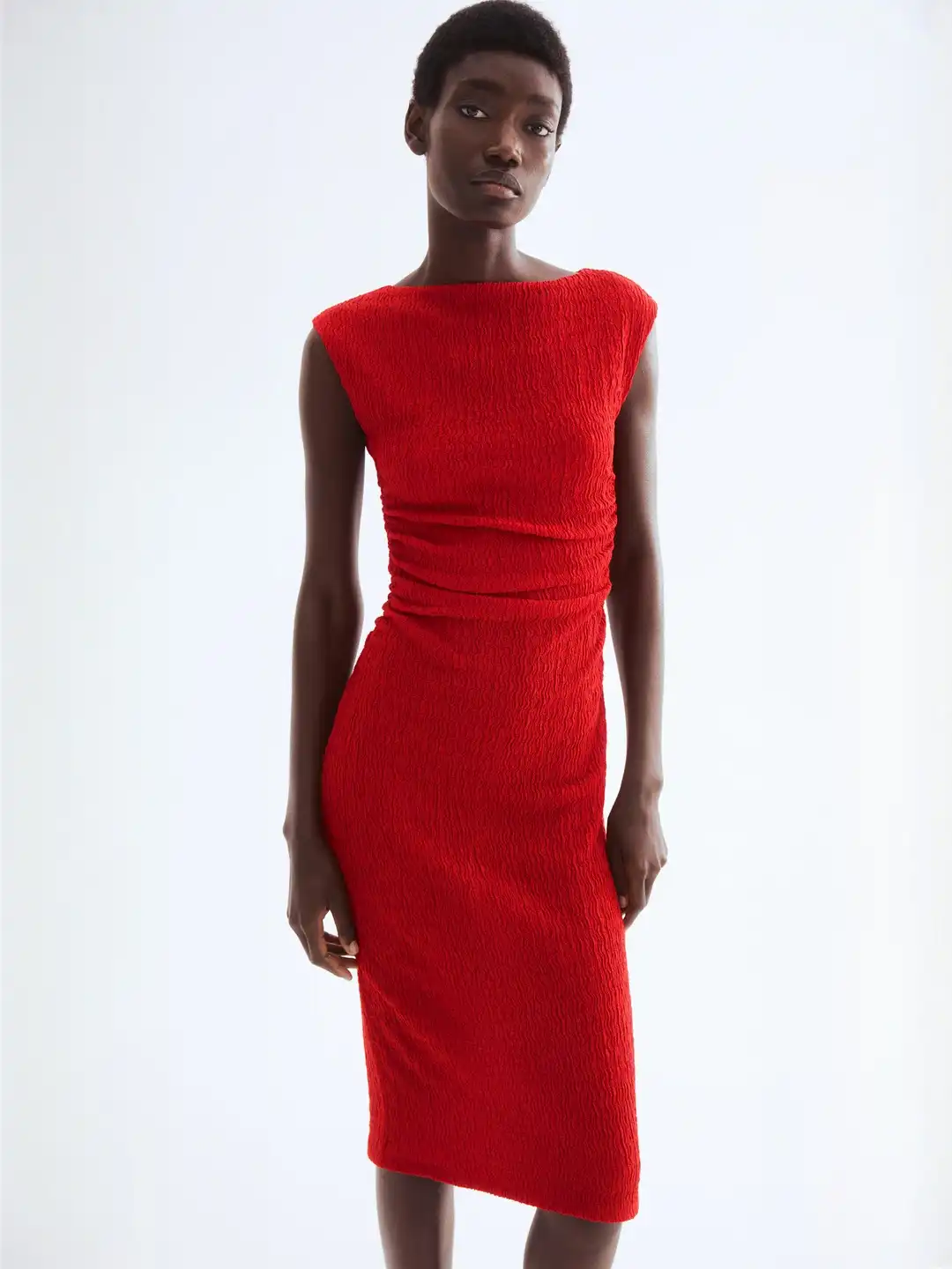 h&m bodycon dress red Short Sleeve 3D Floral Stretch Crepe Sheath Dress In Bright Magenta, Bright Magenta / Regular / 20