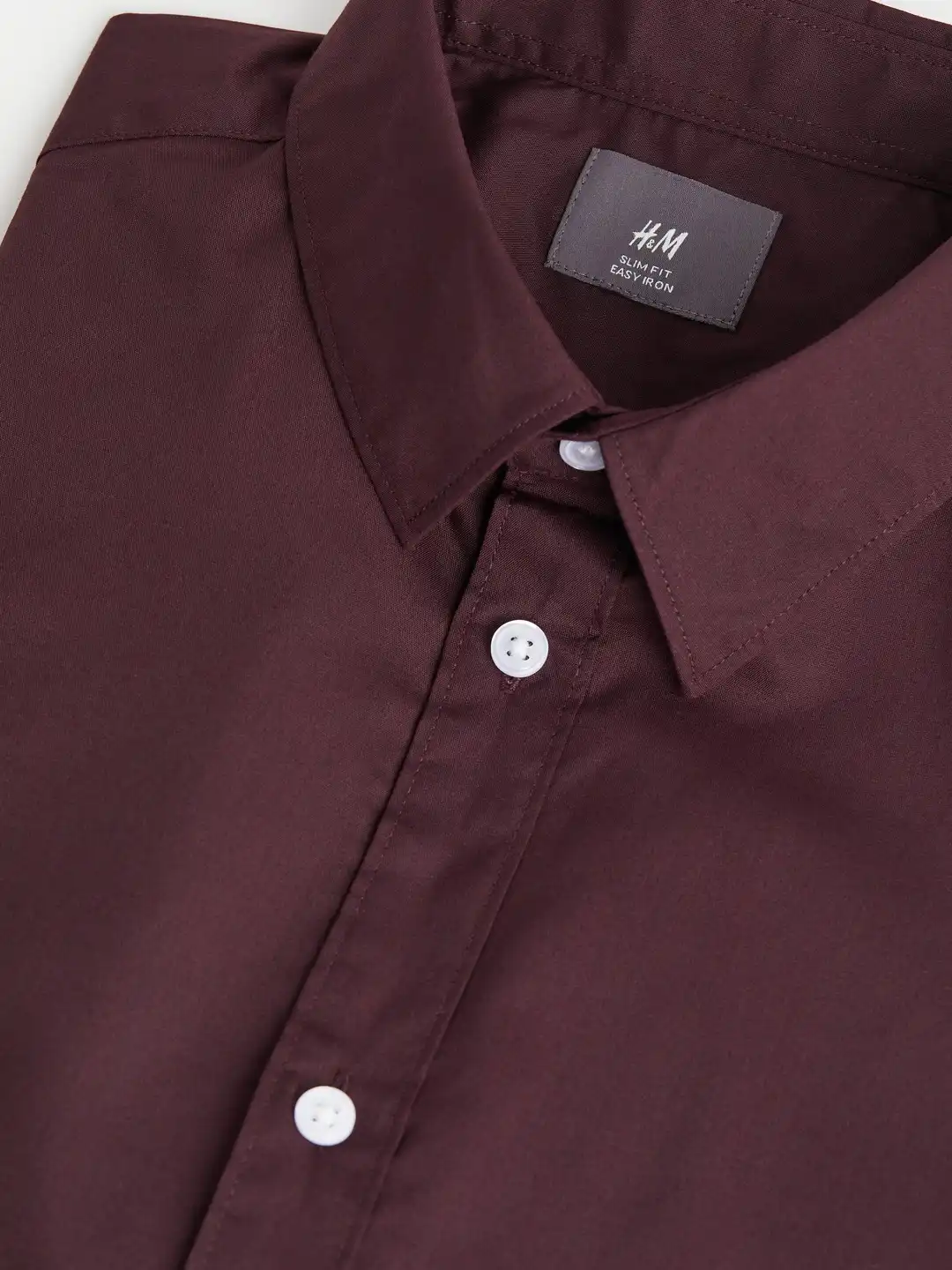 h&m maroon dress shirt Men's Burgundy Relaxed-Fit Linen-Blend Shirt