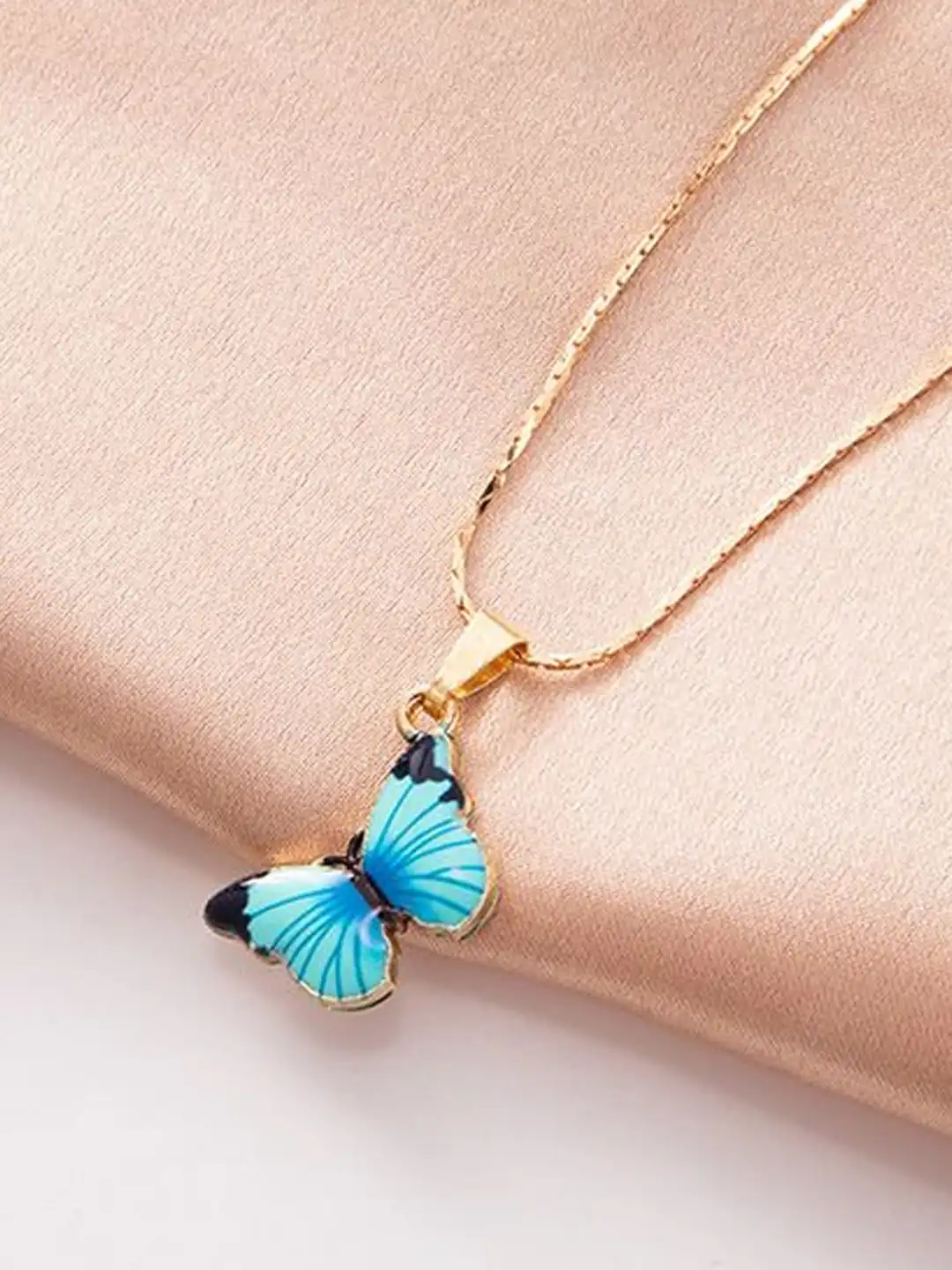 Buy Arzonai Women Alloy Gold & Blue Butterfly Pended Necklace