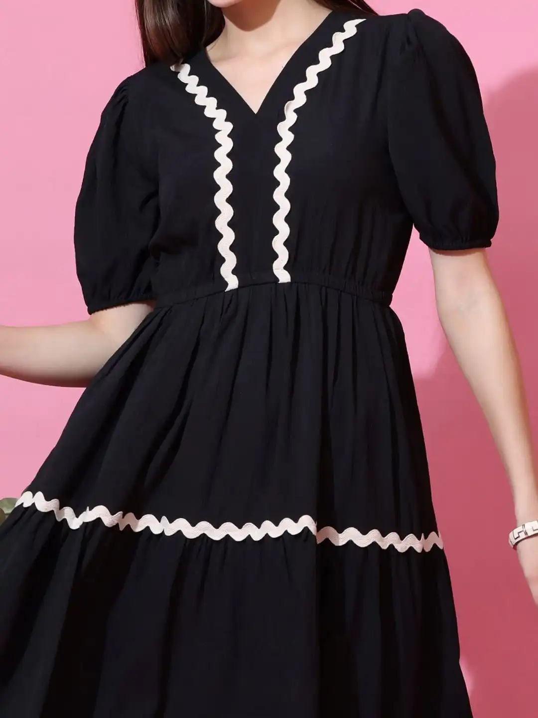 Buy SHEETAL Associates Women Puff Sleeve Crepe Fit & Flare Midi
