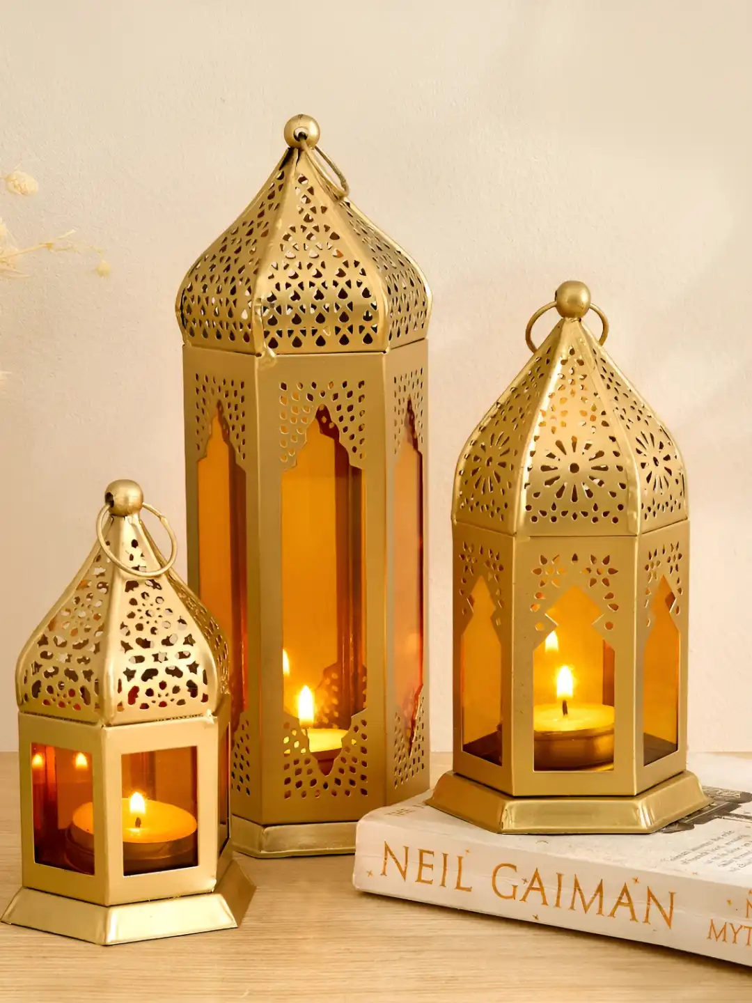 Buy Home Centre Salsa Moroccan Gold-Toned Glass Metal Lantern