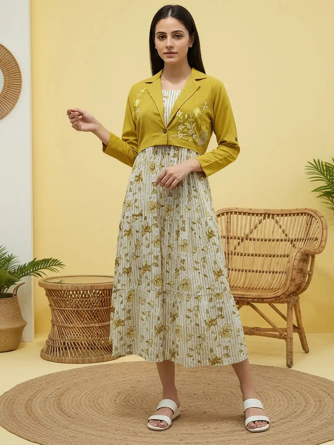 Buy ZUMMER Women Floral Print Tiered A-Line Midi Dress - Dresses
