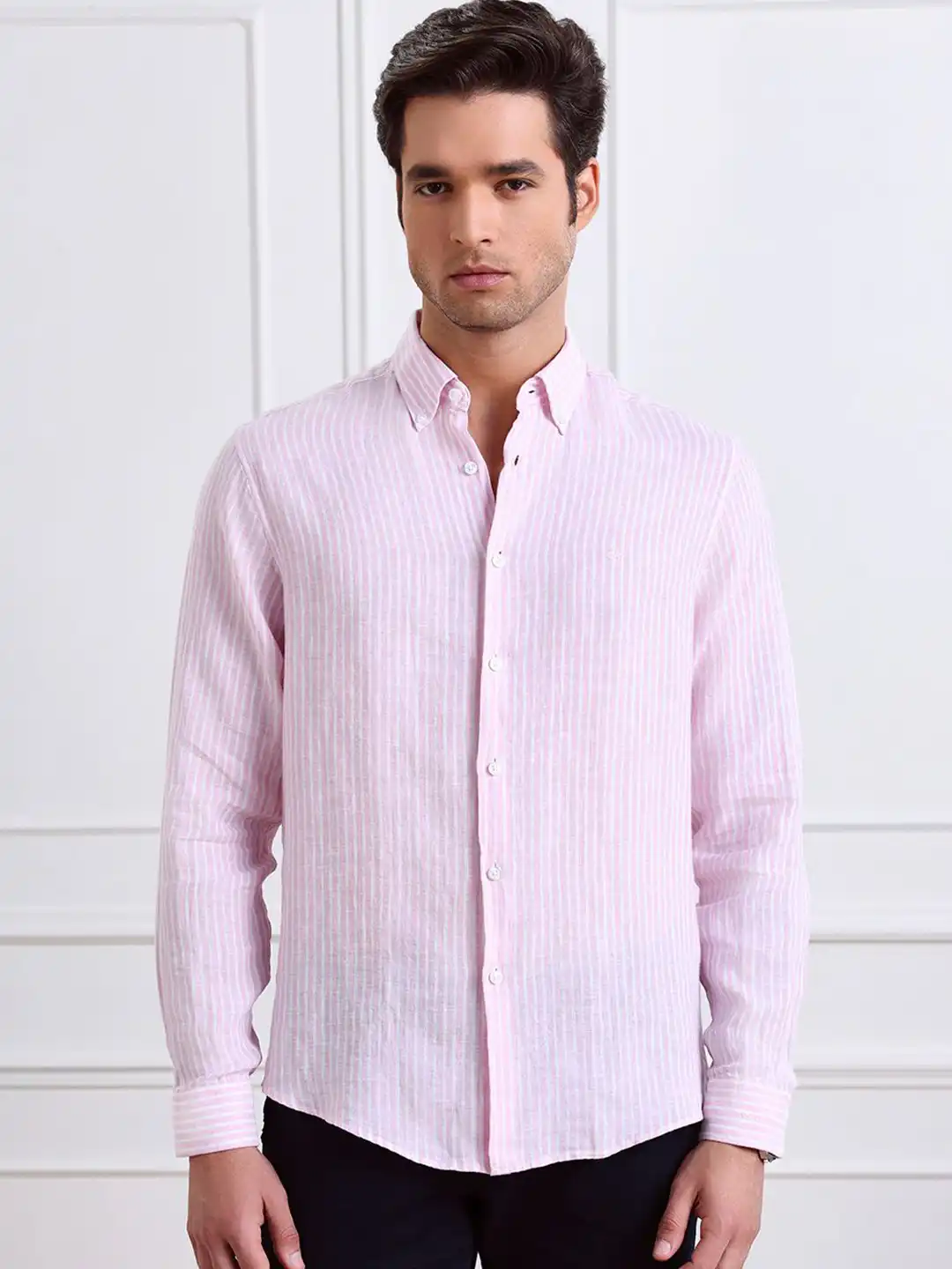 Buy Aldeno Vertical Striped Long Sleeves Linen Shirt - Shirts for
