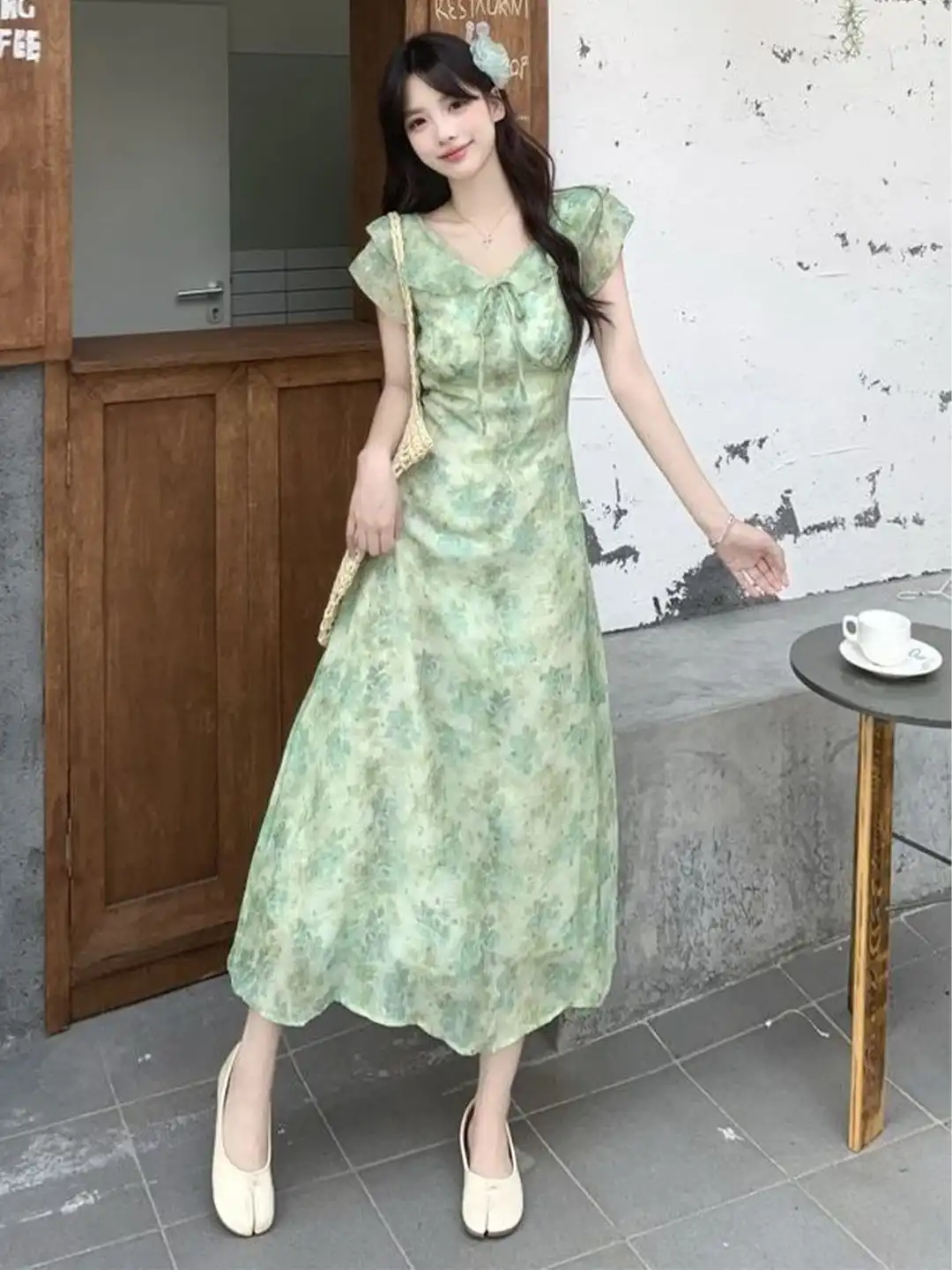 lulu green floral dress Dalarie Green Floral Print One-Shoulder Gathered Maxi Dress – Club L London main image 0