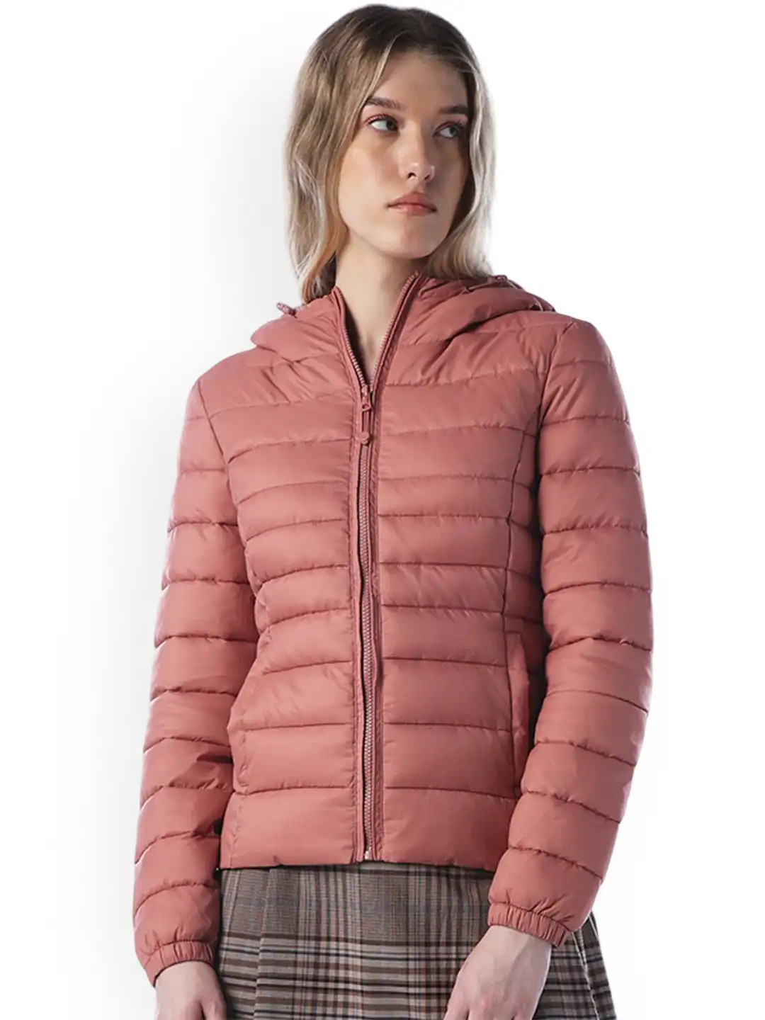 Padded Jacket Red Down Jacket With Fur Hood Buy ONLY Hooded Puffer Jacket With Faux Fur Trim Jackets For Women  37032391 Myntra