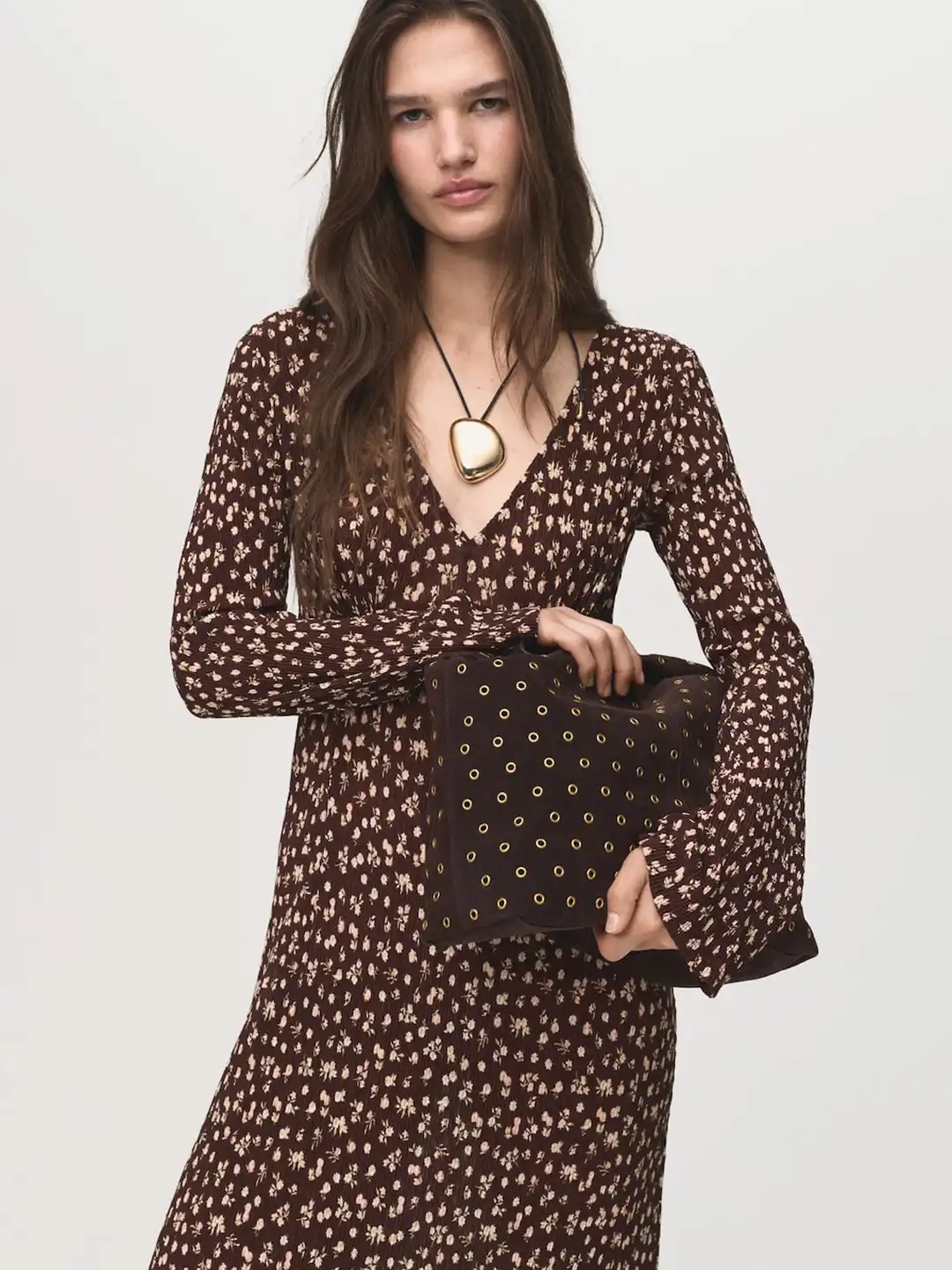 slim fit dress with bell sleeves Doting Bell Sleeve Cut-Out Midi Dress Blush