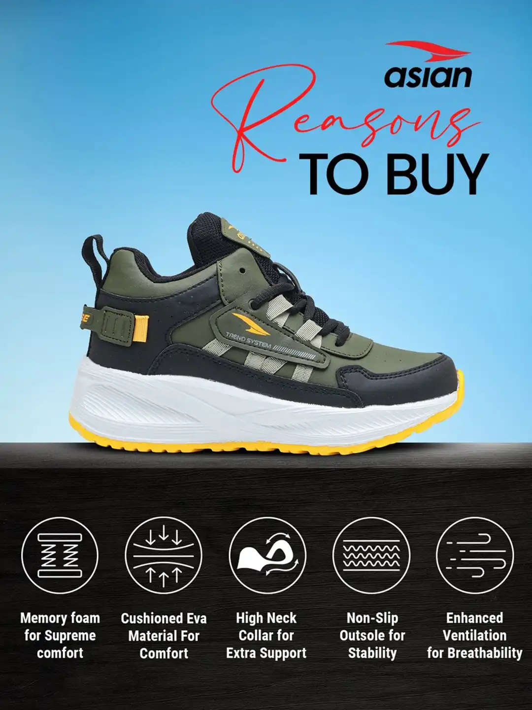 Buy ASIAN Adventure-41 Kids Non-Marking Mid-Top Lace-Ups Running