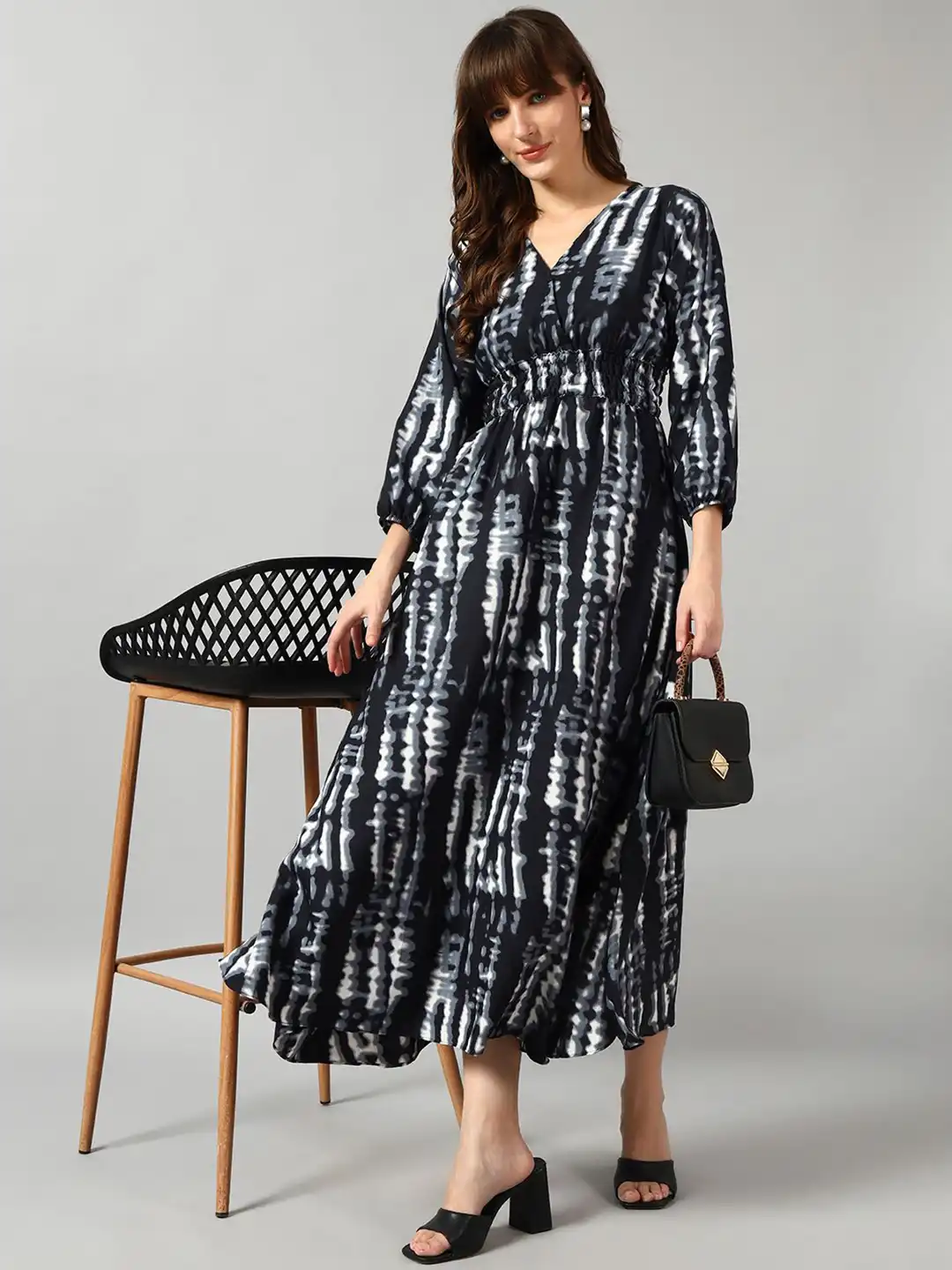 Buy Krunal Raiyani Tie and Dye Printed Smocked V-Neck Fit & Flare