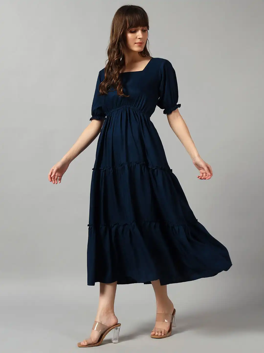 fit & flare crepe midi dress Redefined Midi Fit & Flare Dress – Her Style Exclusive