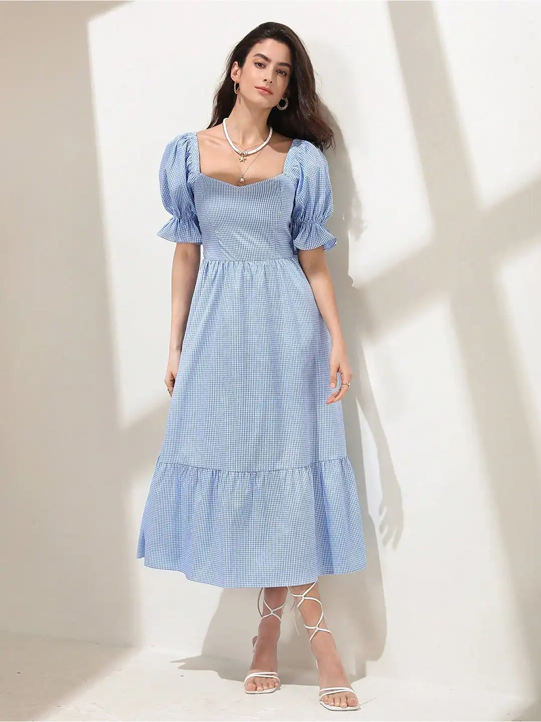 Buy Honky Tonky Checked Gathered Or Pleated Puff Sleeves Fit