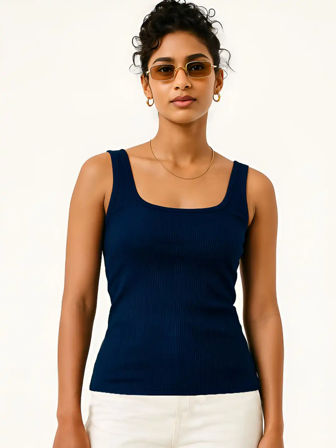 Buy SASSAFRAS BASICS Women Square Neck Ribbed Cotton Tank Top