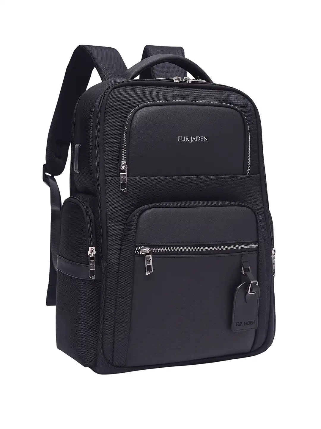 Buy FUR JADEN Unisex Black Structured Smart Tech Backpack 15.6
