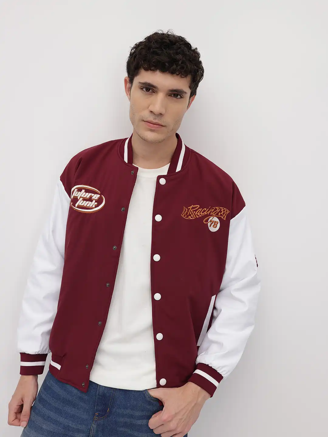 Buy Roadster Men Typography Varsity Jacket with Embroidered