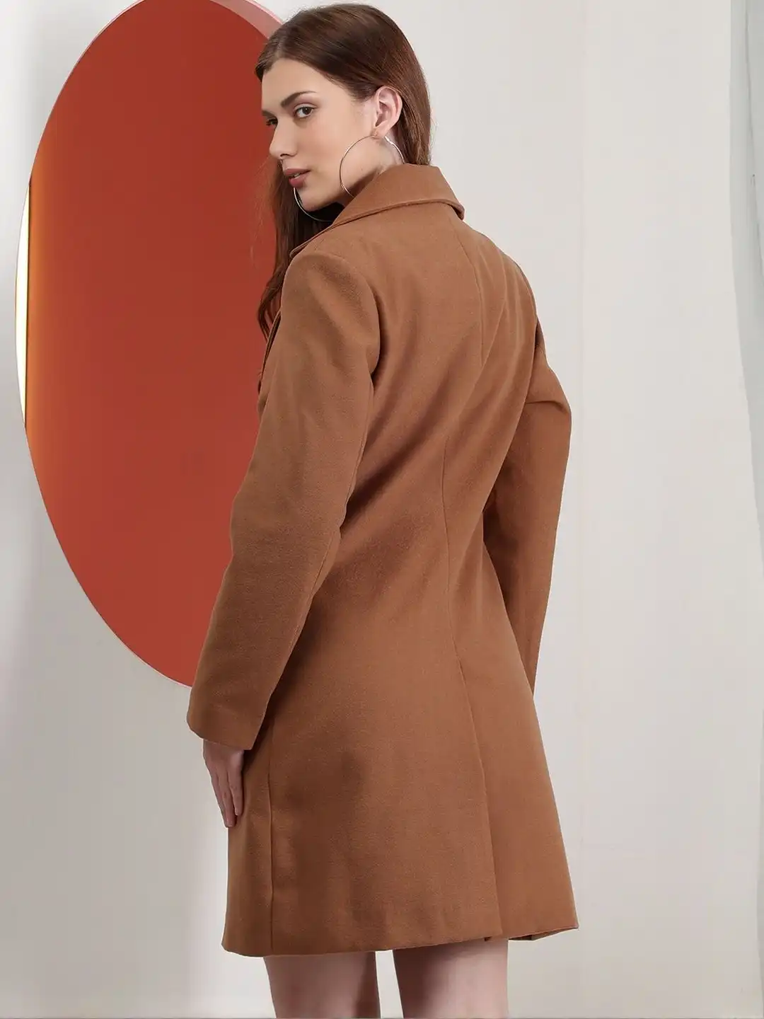 Buy Roadster Women Brown Notched Lapel Long Sleeves Knee Length
