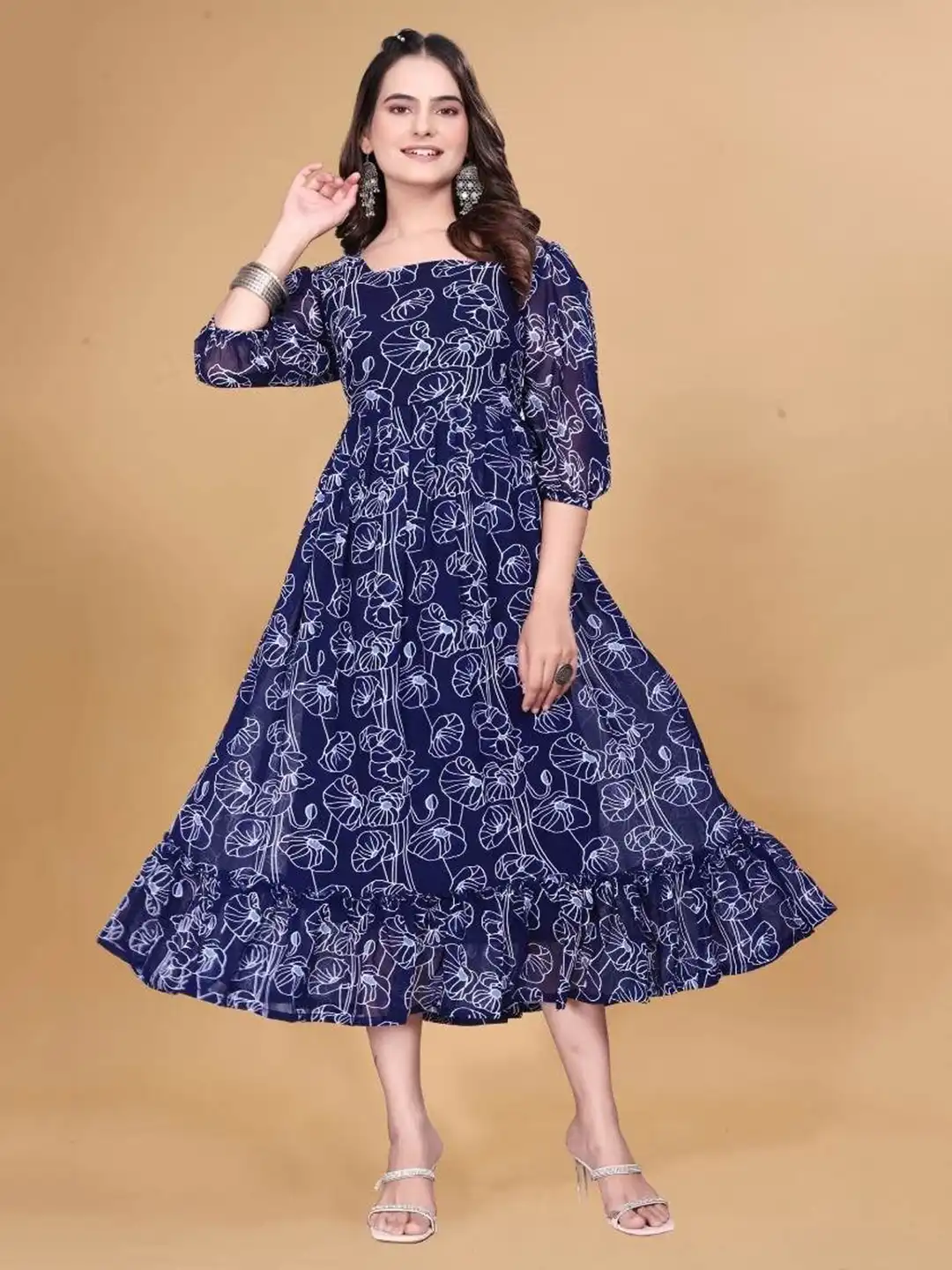 Buy Zanies Women Georgette Floral Printed Ruffled Tiered Fit