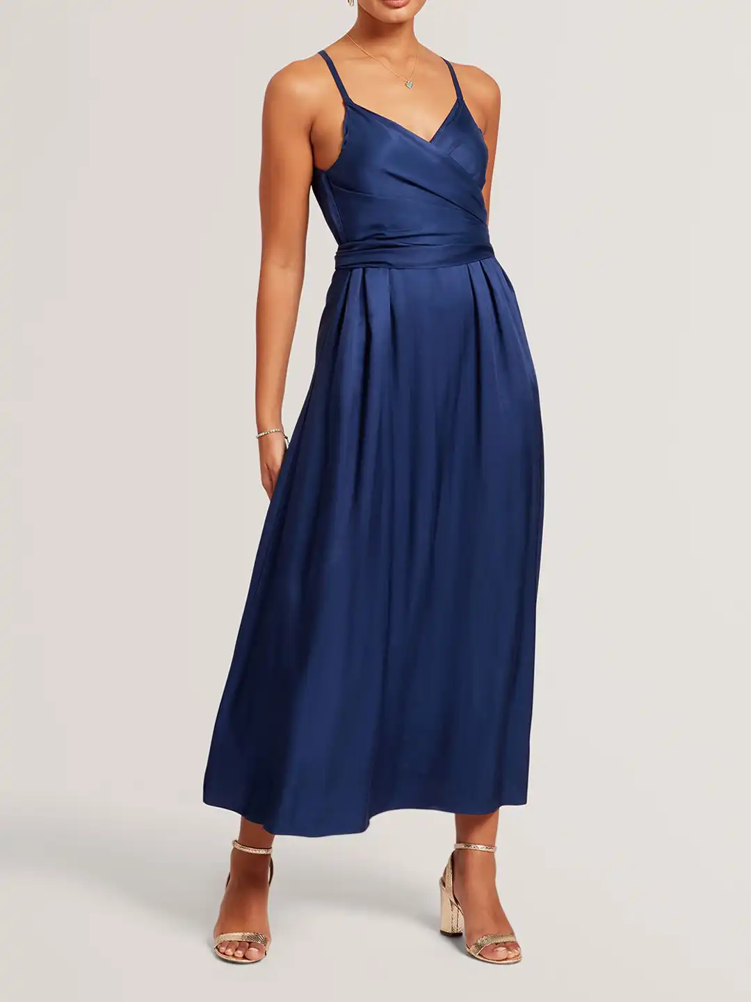 evening dresses ted baker Ted Baker Women's Pleated Halterneck Midi Dress in Blue, Kassiah main image 0