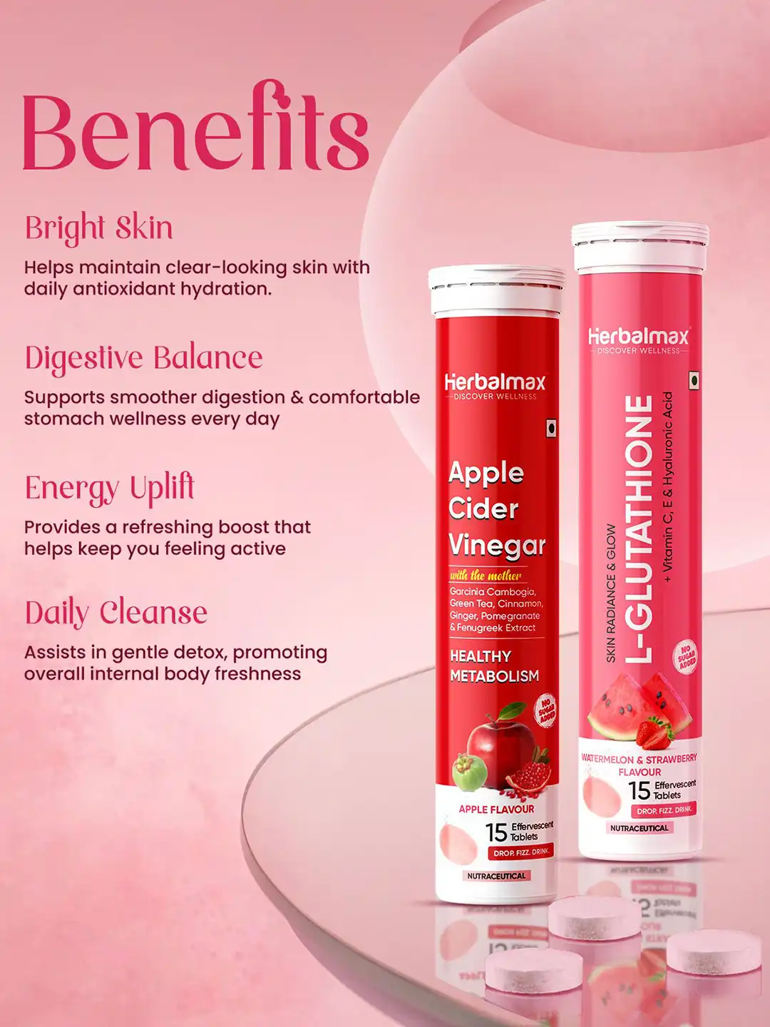 Buy Herbal max Set Of 2 Apple Cider Vinegar- Apple & Glutathione- Watermelon- 15 Tablets Each - Skin Supplements for Unisex 37179974