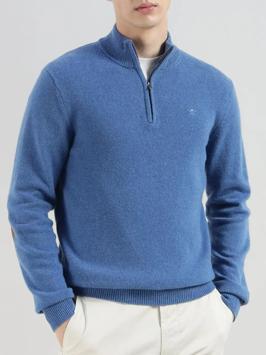 Buy HACKETT LONDON Men Mock Collar Half Zipper Pure Cotton