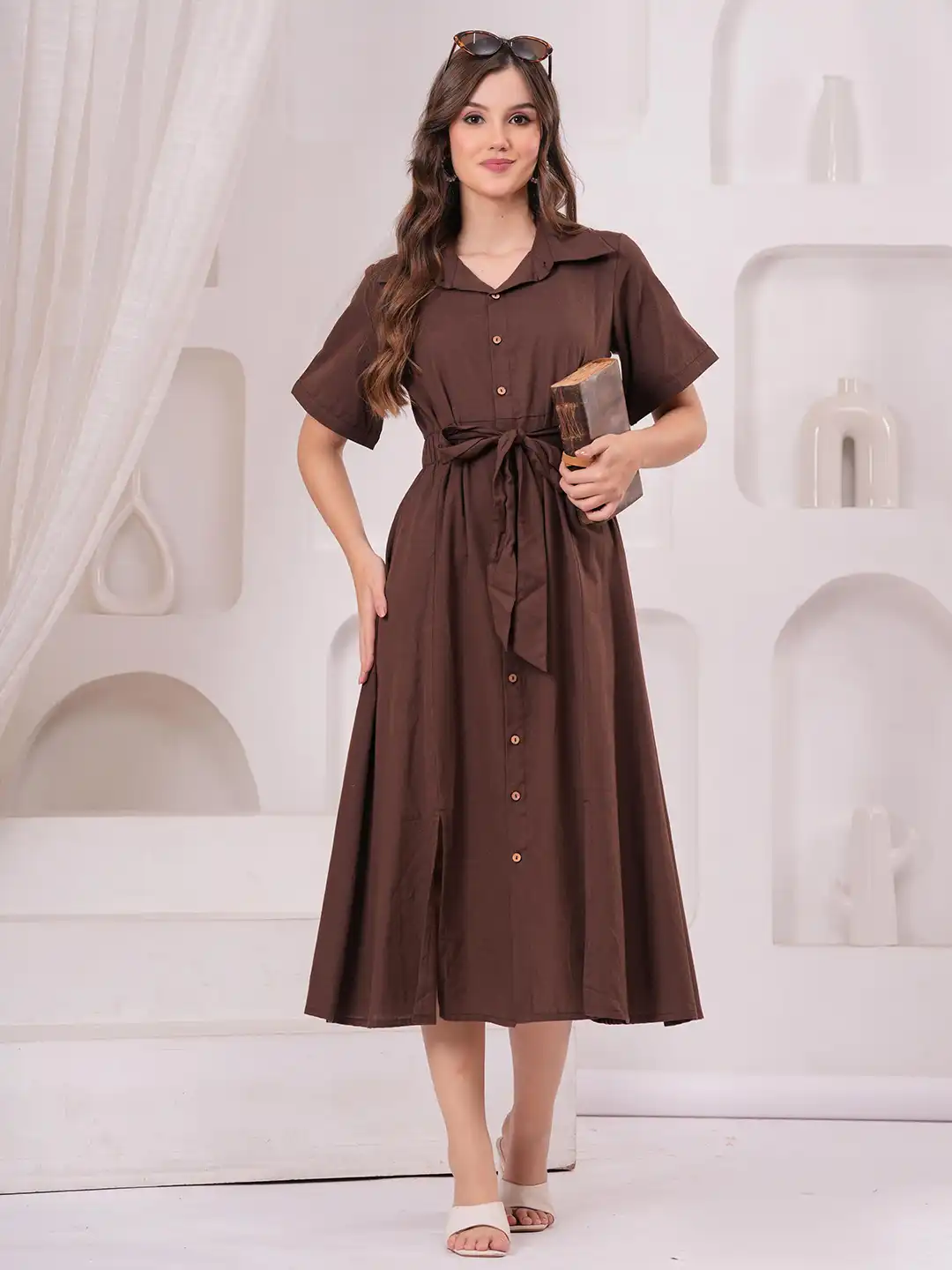 brown shirt dress womens Buy HIGHLIGHT FASHION EXPORT Women Midi - Dresses for Women 37224075 42 / 6 US La Femme Long Sleeve Color:Sparkling Grape ensuring it meets strict