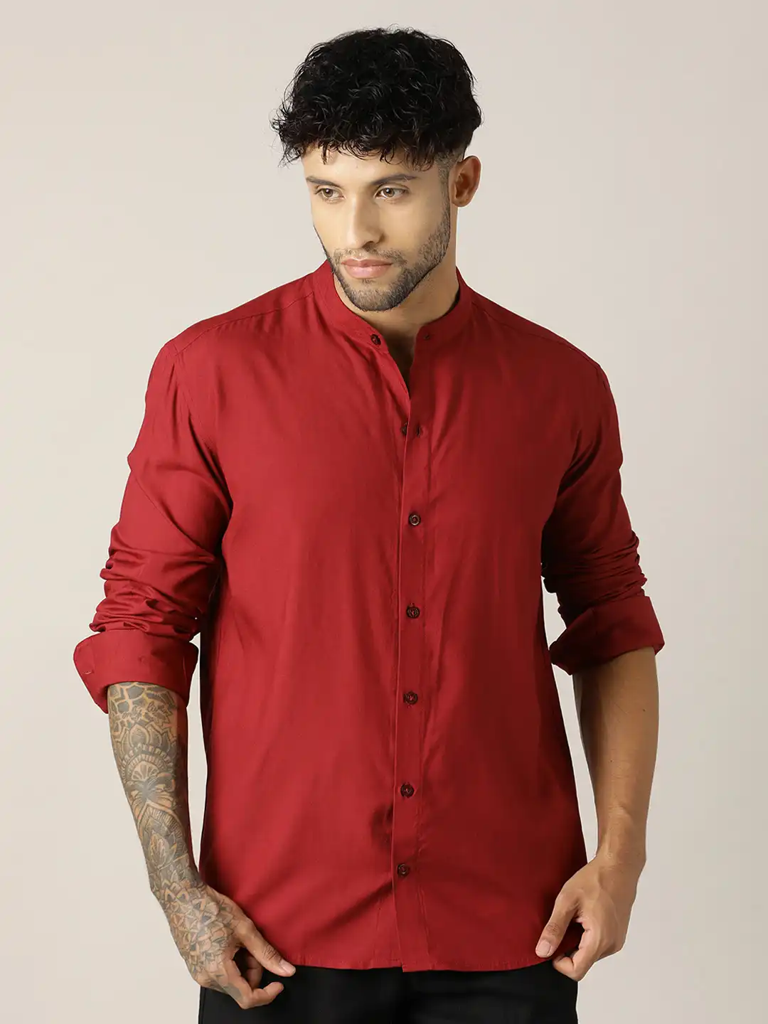 Paper Cut Relaxed Fit Band Collar Shirt GOOPIE MADE NECKBAND SHIRT
