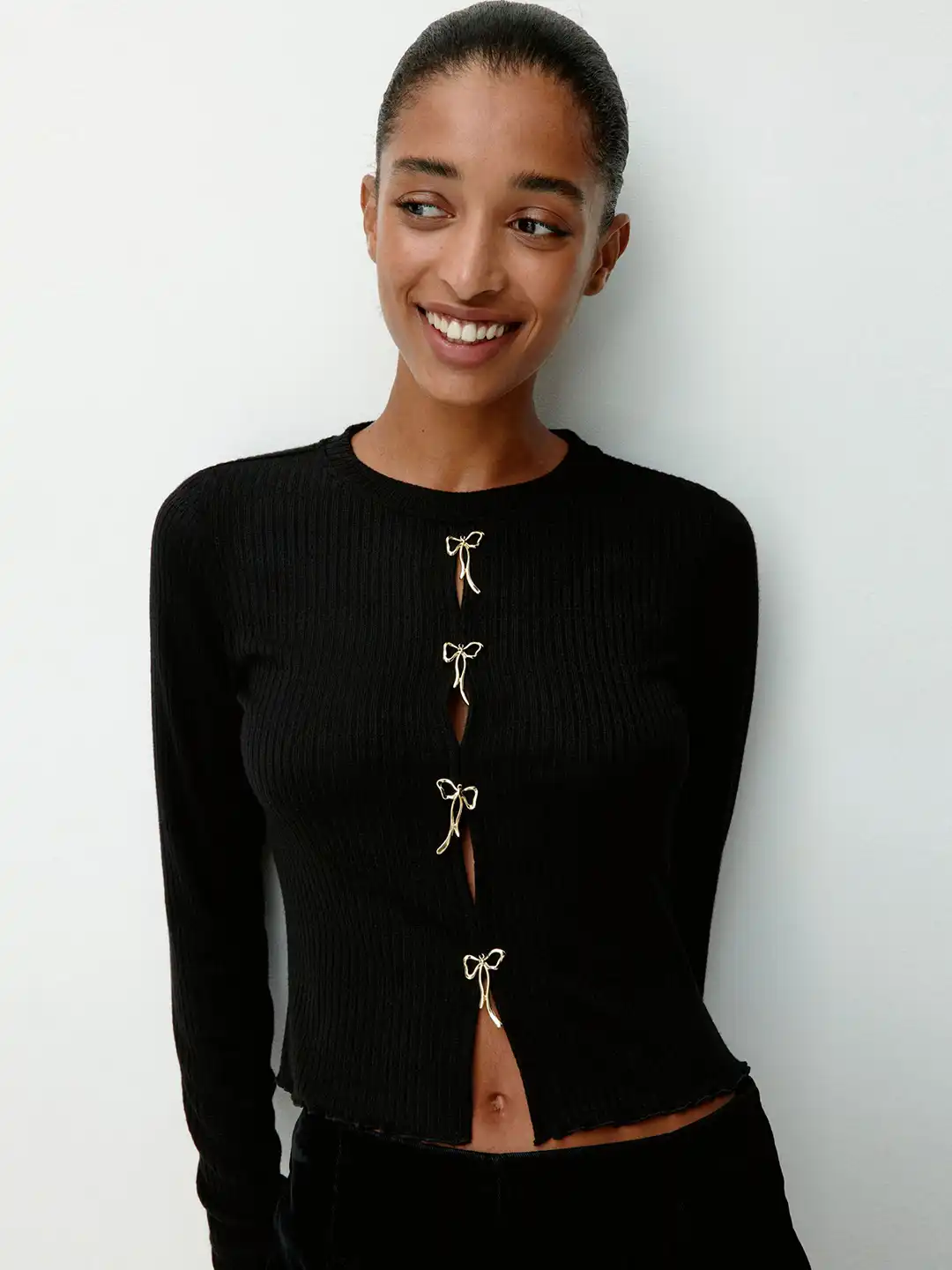 Buy H&M Ribbed Bow-Detail Top - Tops for Women 37238757 | Myntra
