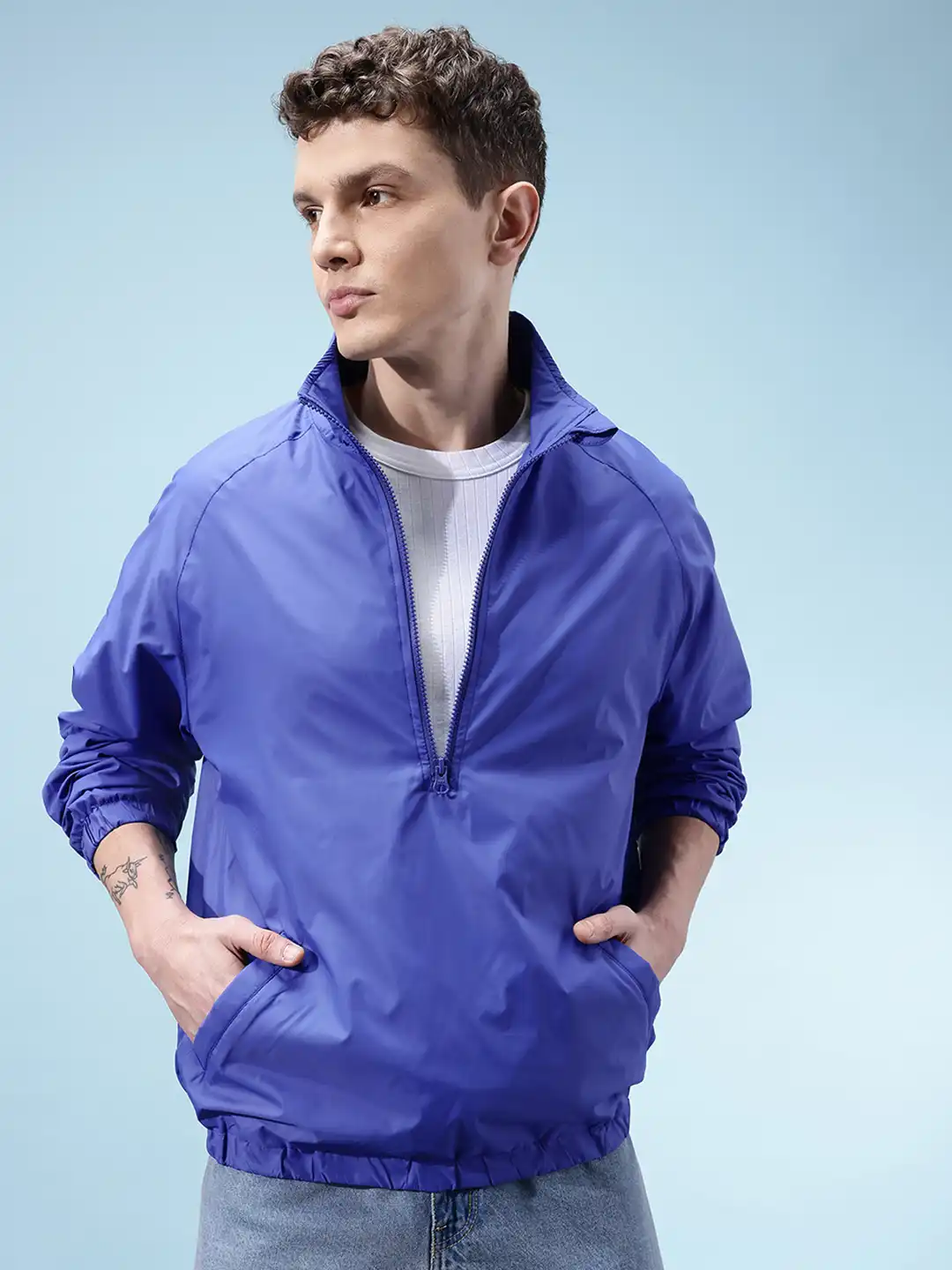 Buy glitchez Mock Collar Half Zipper Oversized Windcheater Bomber