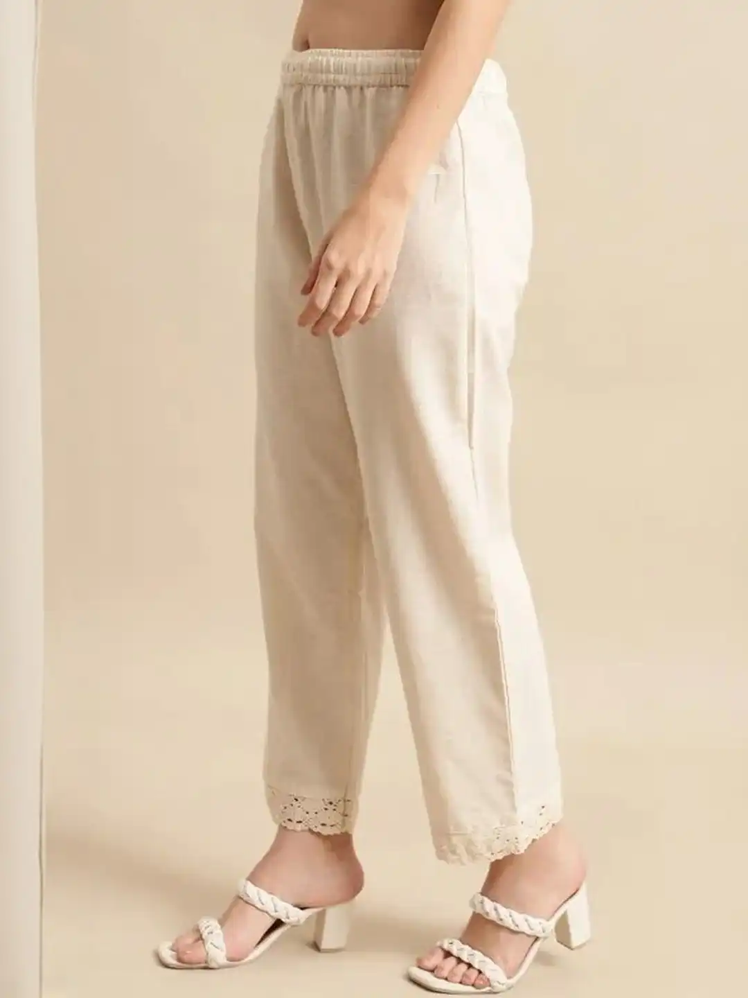 Buy KBZ Women Relaxed Straight Leg Mid-Rise Flat-Front Cotton