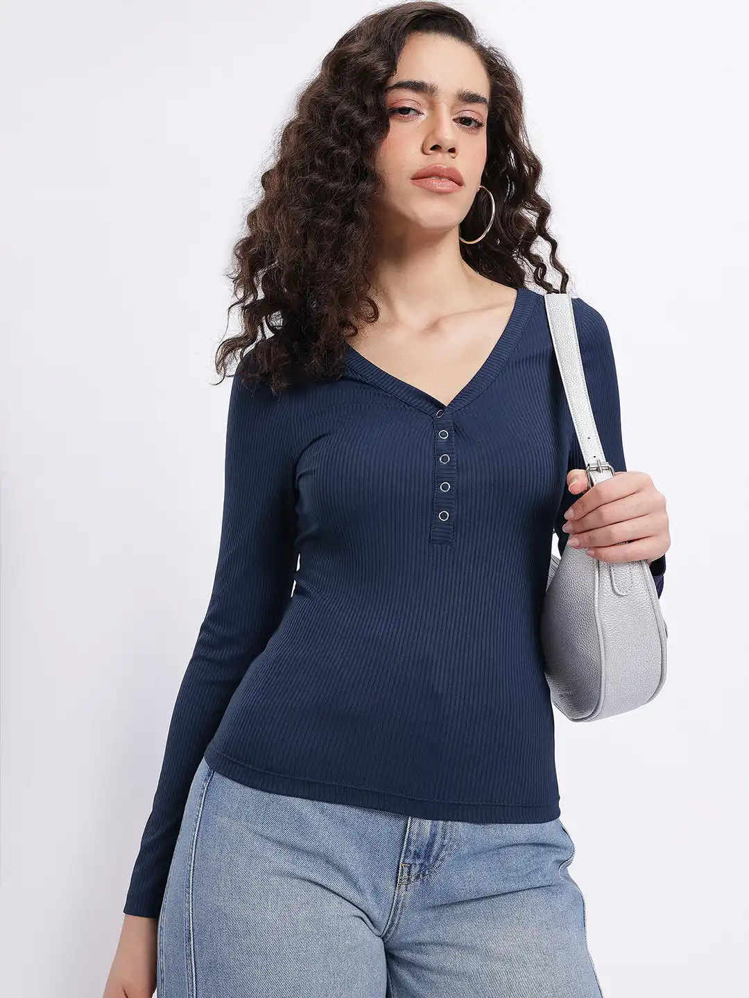 トップス RIBBED DOT TOP, GRAYISH BLUE OPEN YY