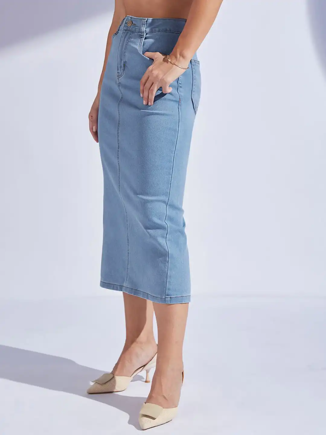 Buy Women's Straight High Rise Clean Look Midi Stretchable Denim